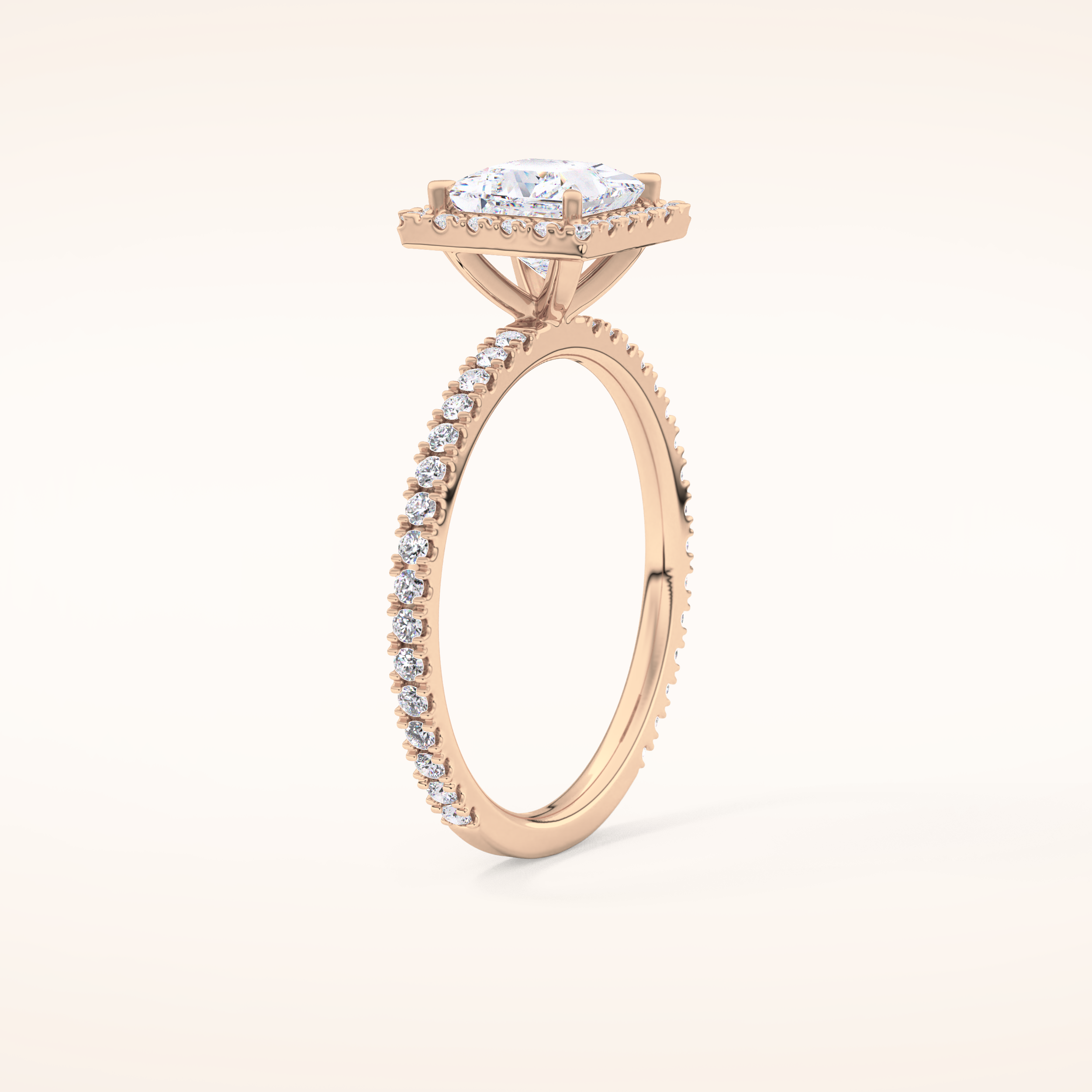 1.04 CT Princess Shaped Halo & Pave Moissanite Engagement Ring
