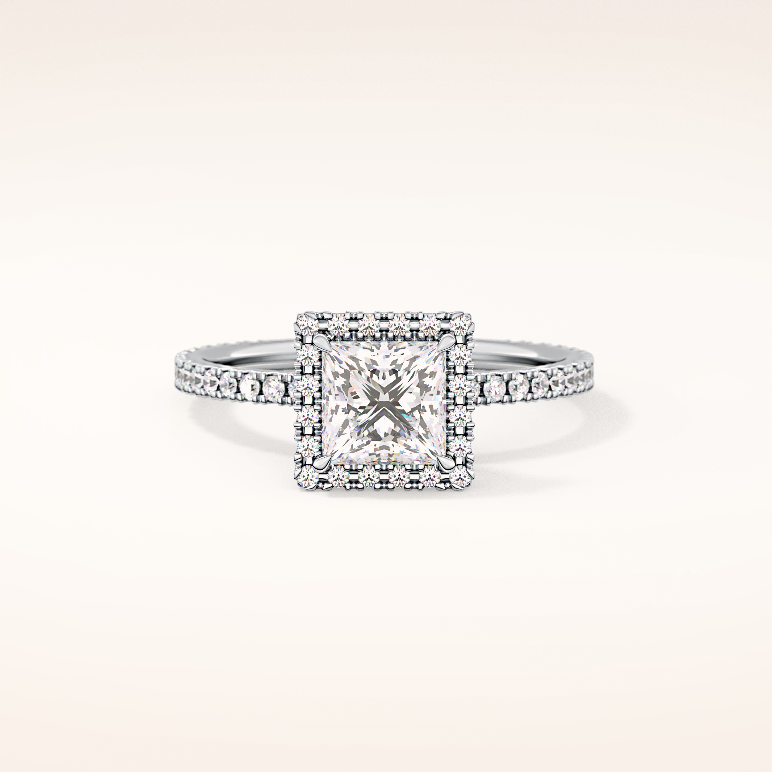 1.04 CT Princess Shaped Halo & Pave Moissanite Engagement Ring
