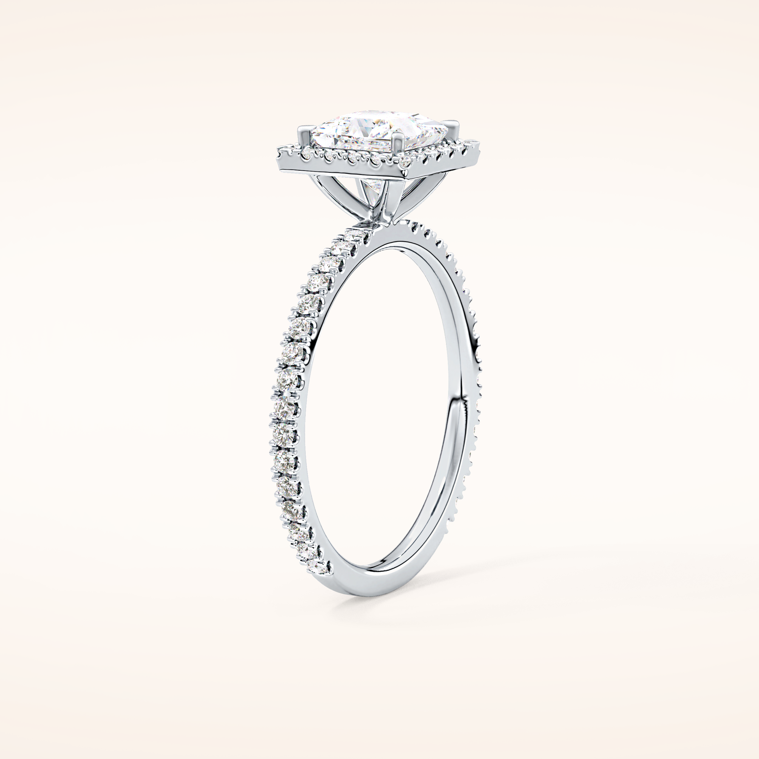1.04 CT Princess Shaped Halo & Pave Moissanite Engagement Ring
