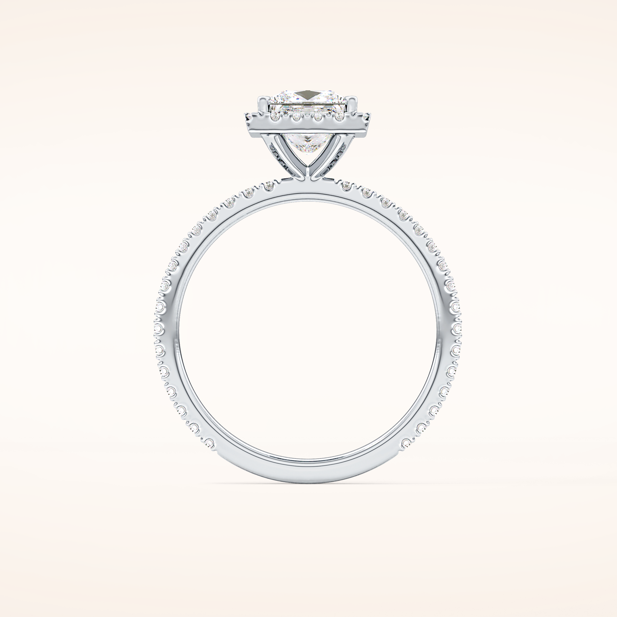 1.04 CT Princess Shaped Halo & Pave Moissanite Engagement Ring