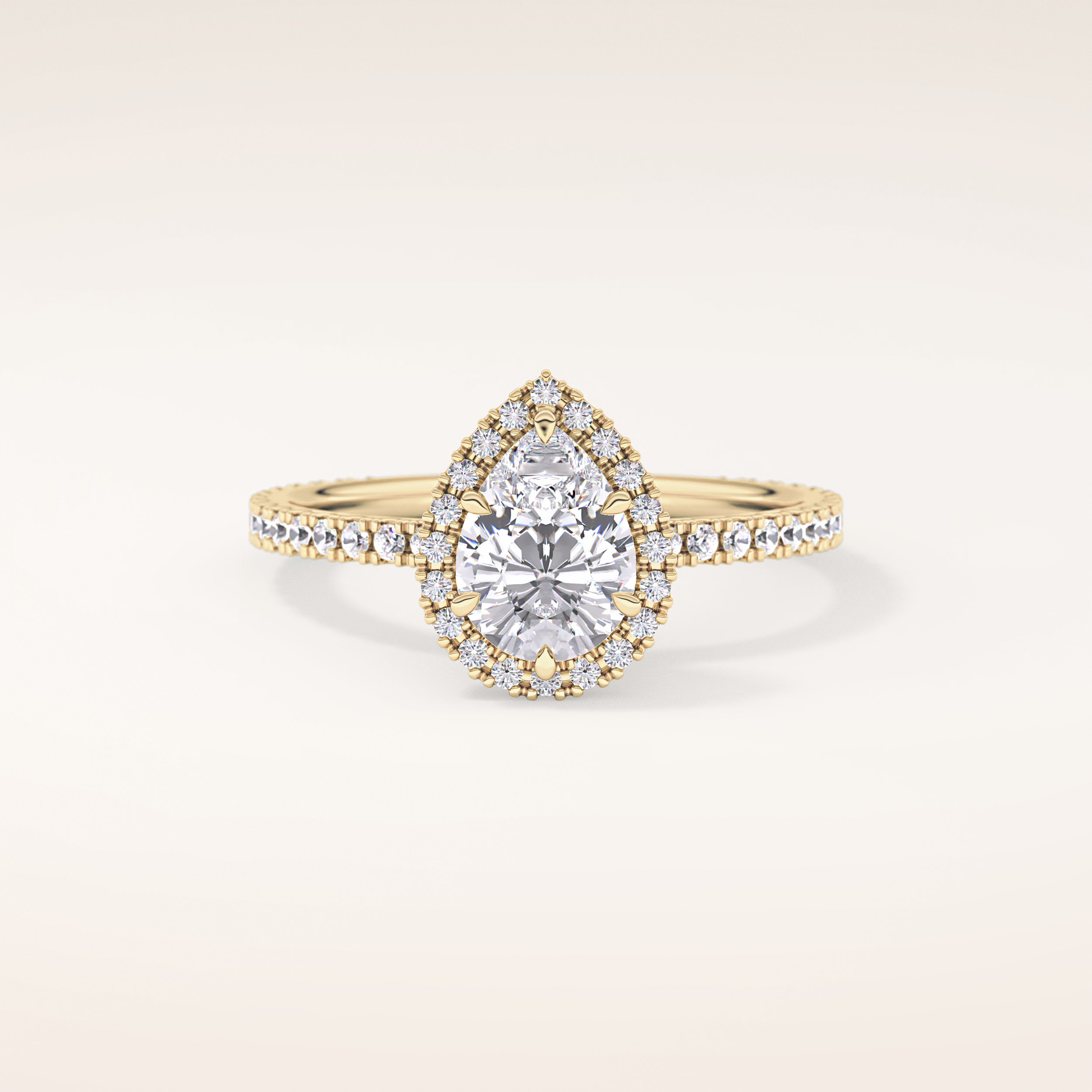 0.86 CT Pear Shaped Halo & Pave Moissanite Engagement Ring