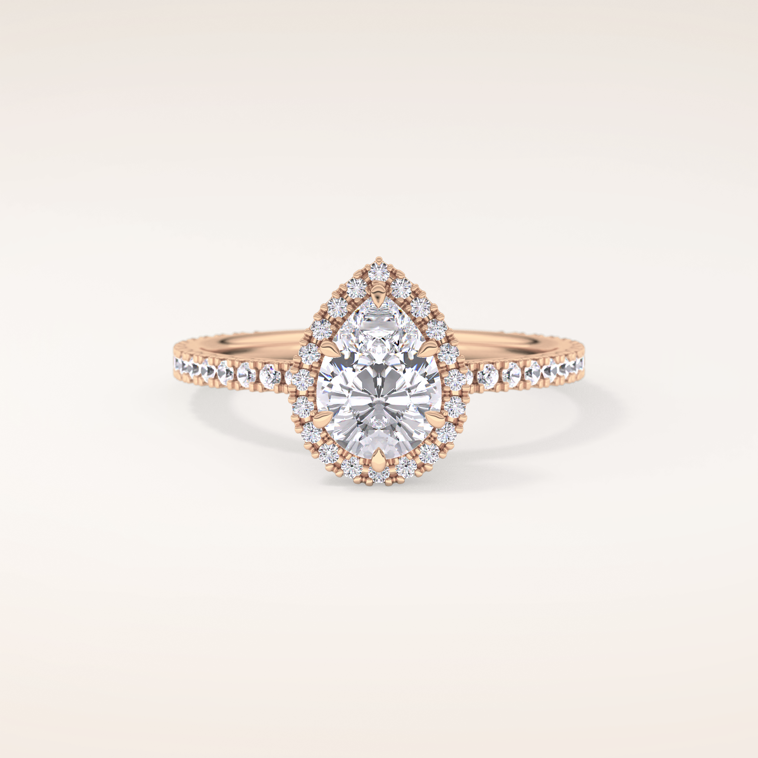 0.86 CT Pear Shaped Halo & Pave Moissanite Engagement Ring
