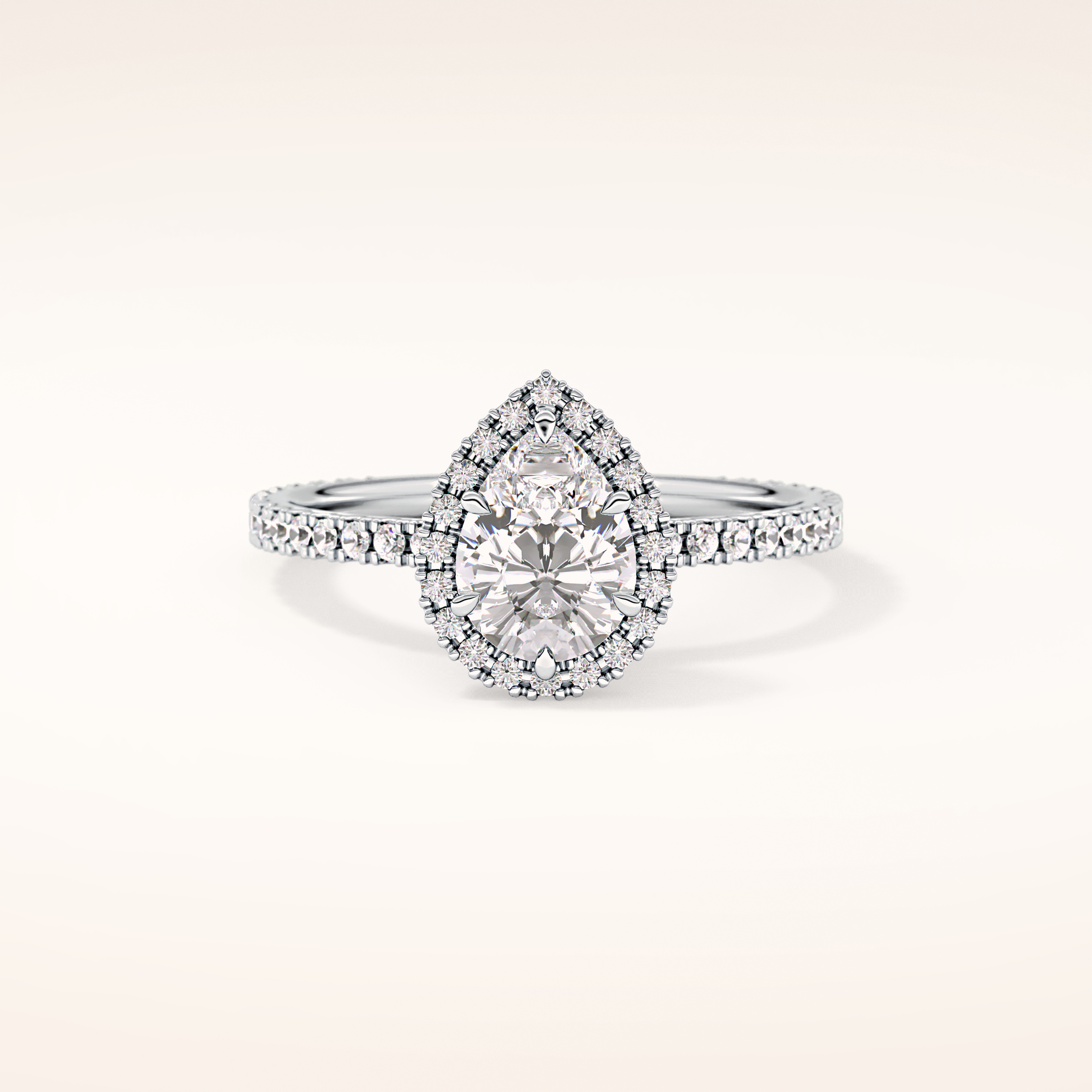 0.86 CT Pear Shaped Halo & Pave Moissanite Engagement Ring