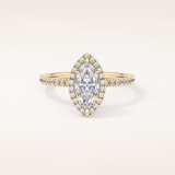 0.82 CT Marquise Shaped Halo & Pave Moissanite Engagement Ring