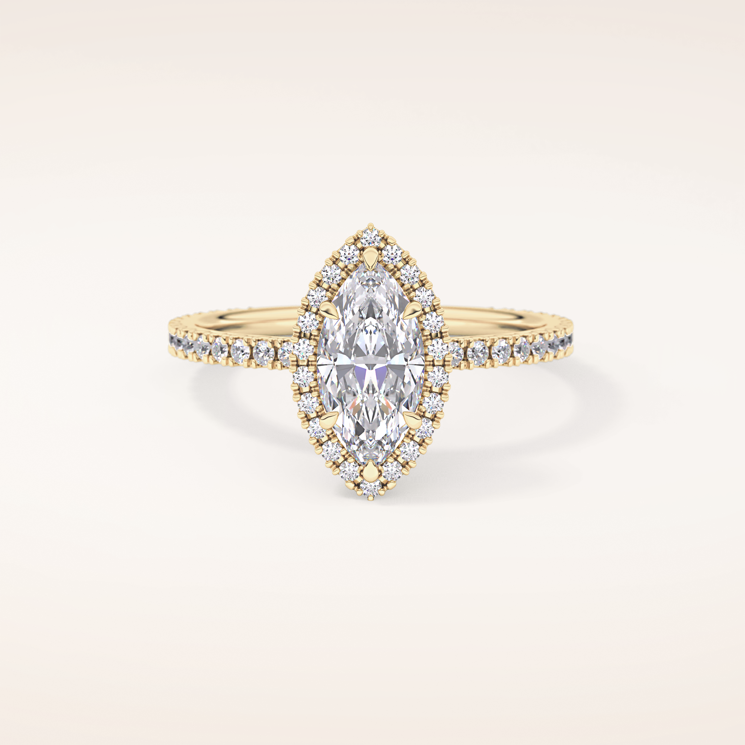 0.82 CT Marquise Shaped Halo & Pave Moissanite Engagement Ring