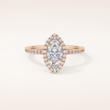 0.82 CT Marquise Shaped Halo & Pave Moissanite Engagement Ring