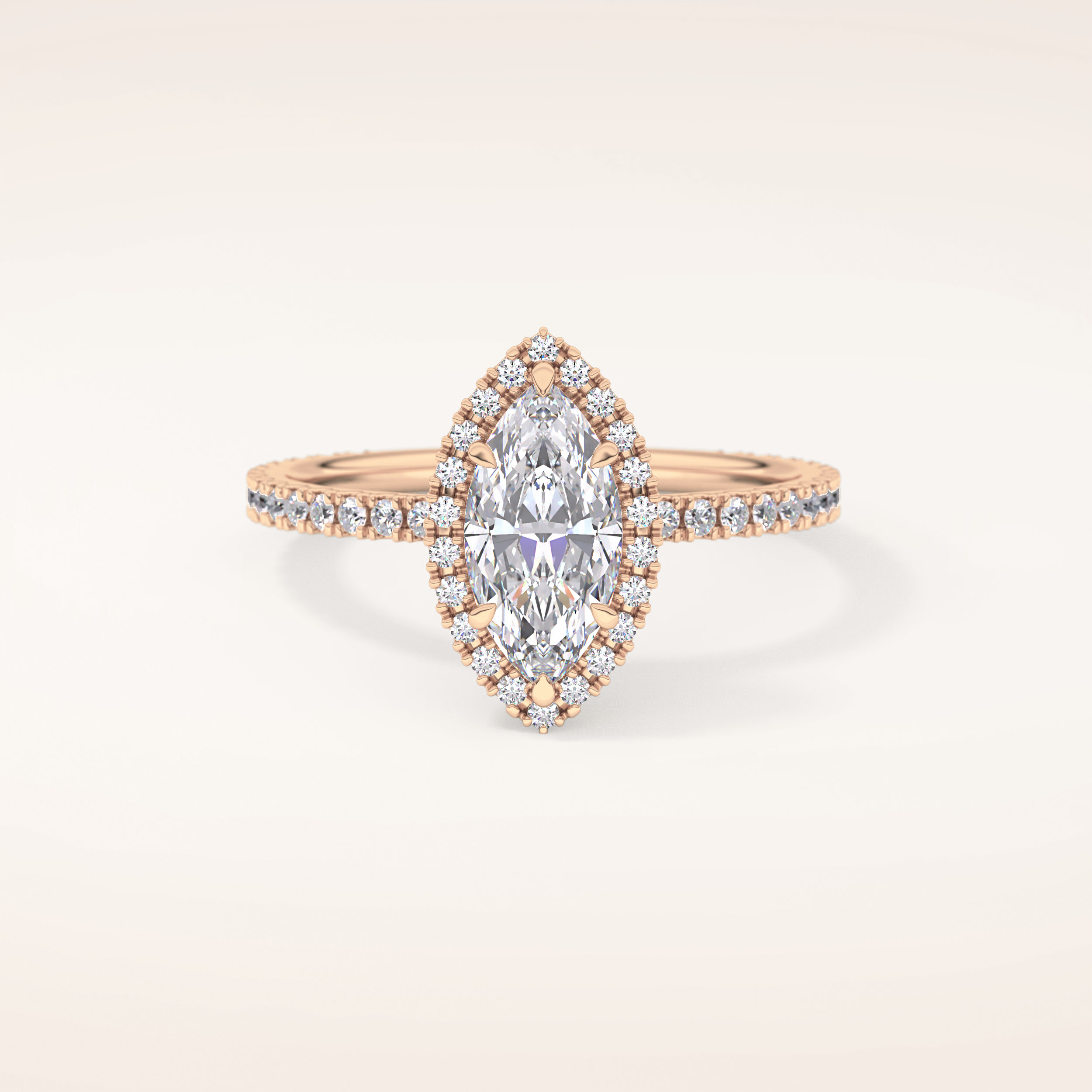 0.82 CT Marquise Shaped Halo & Pave Moissanite Engagement Ring