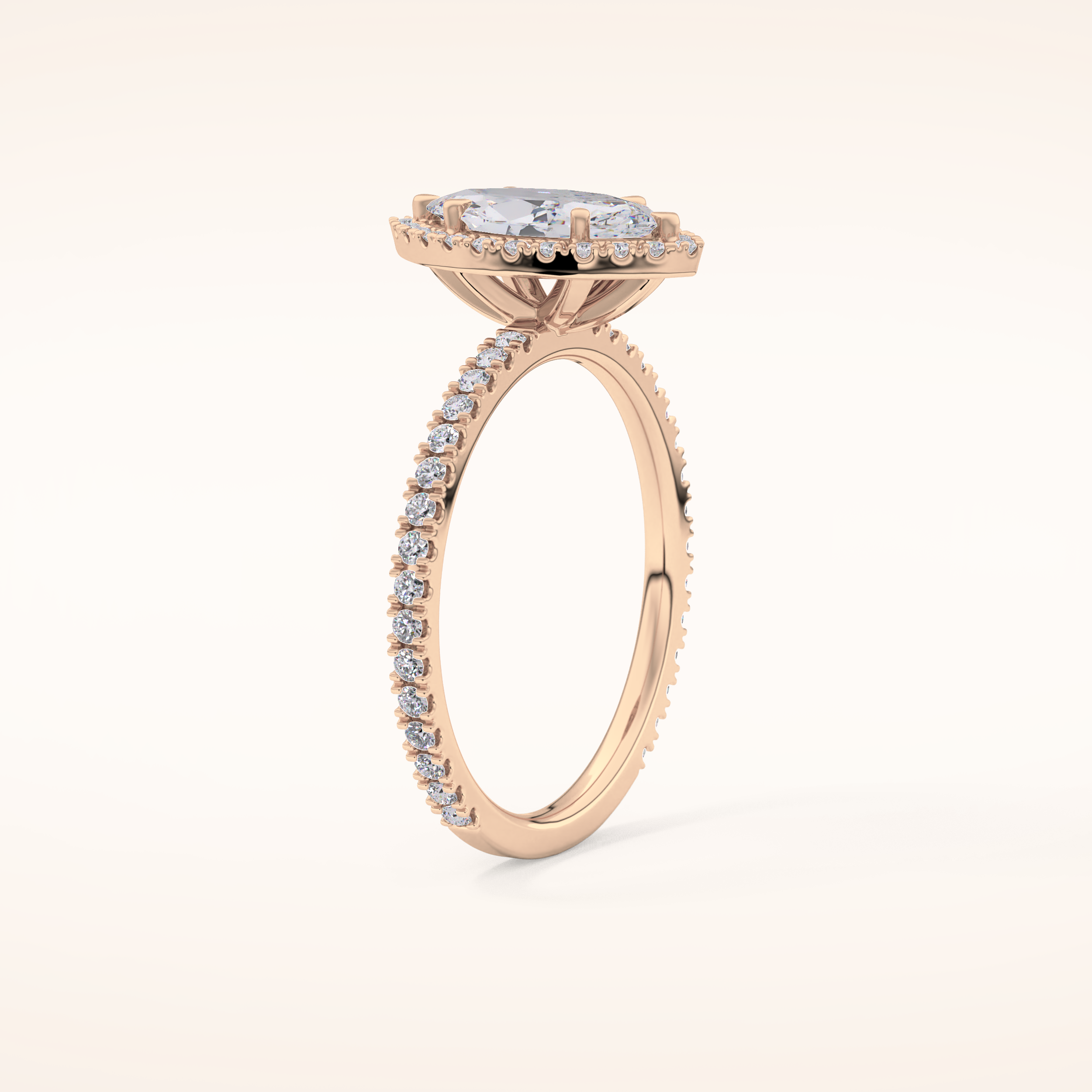 0.82 CT Marquise Shaped Halo & Pave Moissanite Engagement Ring