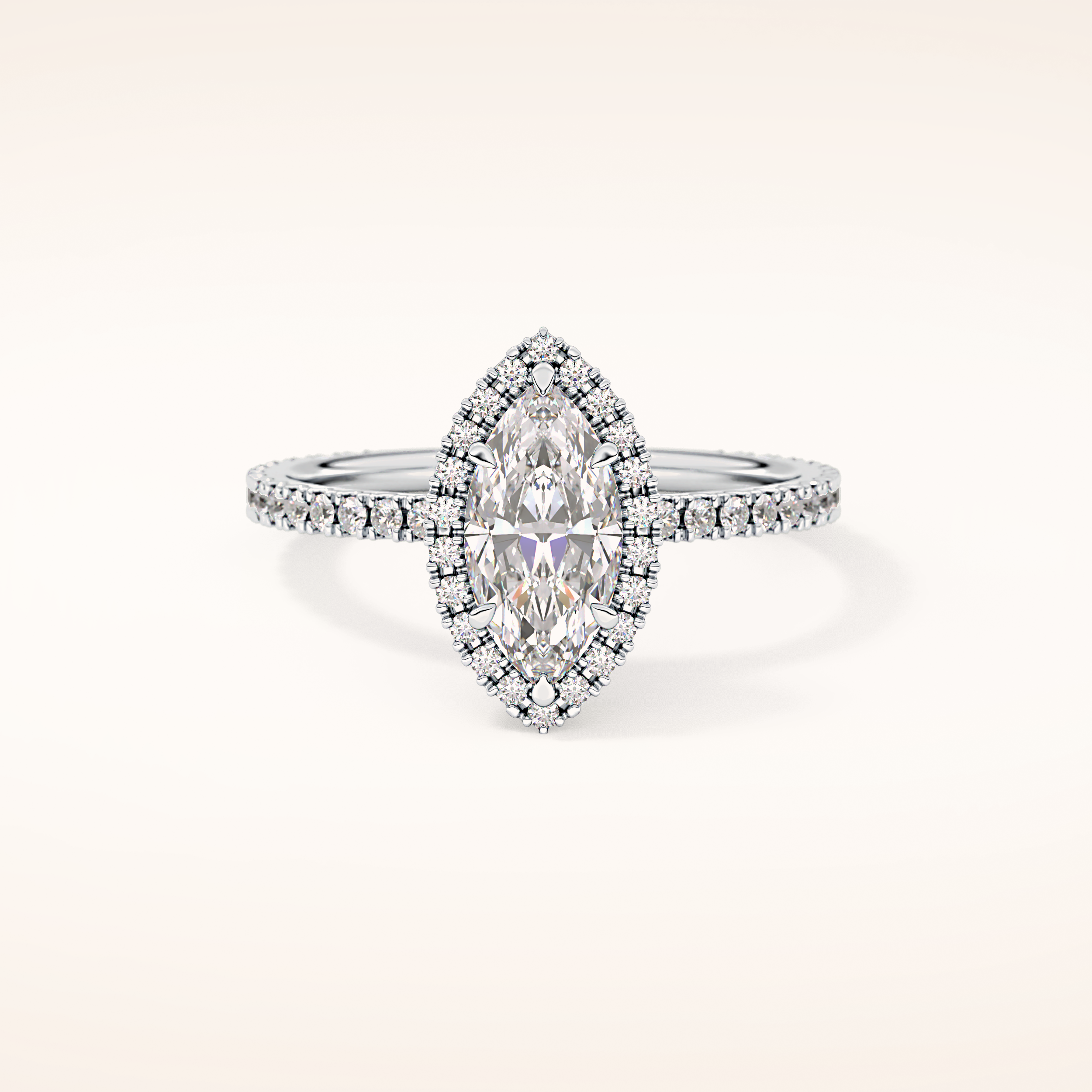 0.82 CT Marquise Shaped Halo & Pave Moissanite Engagement Ring