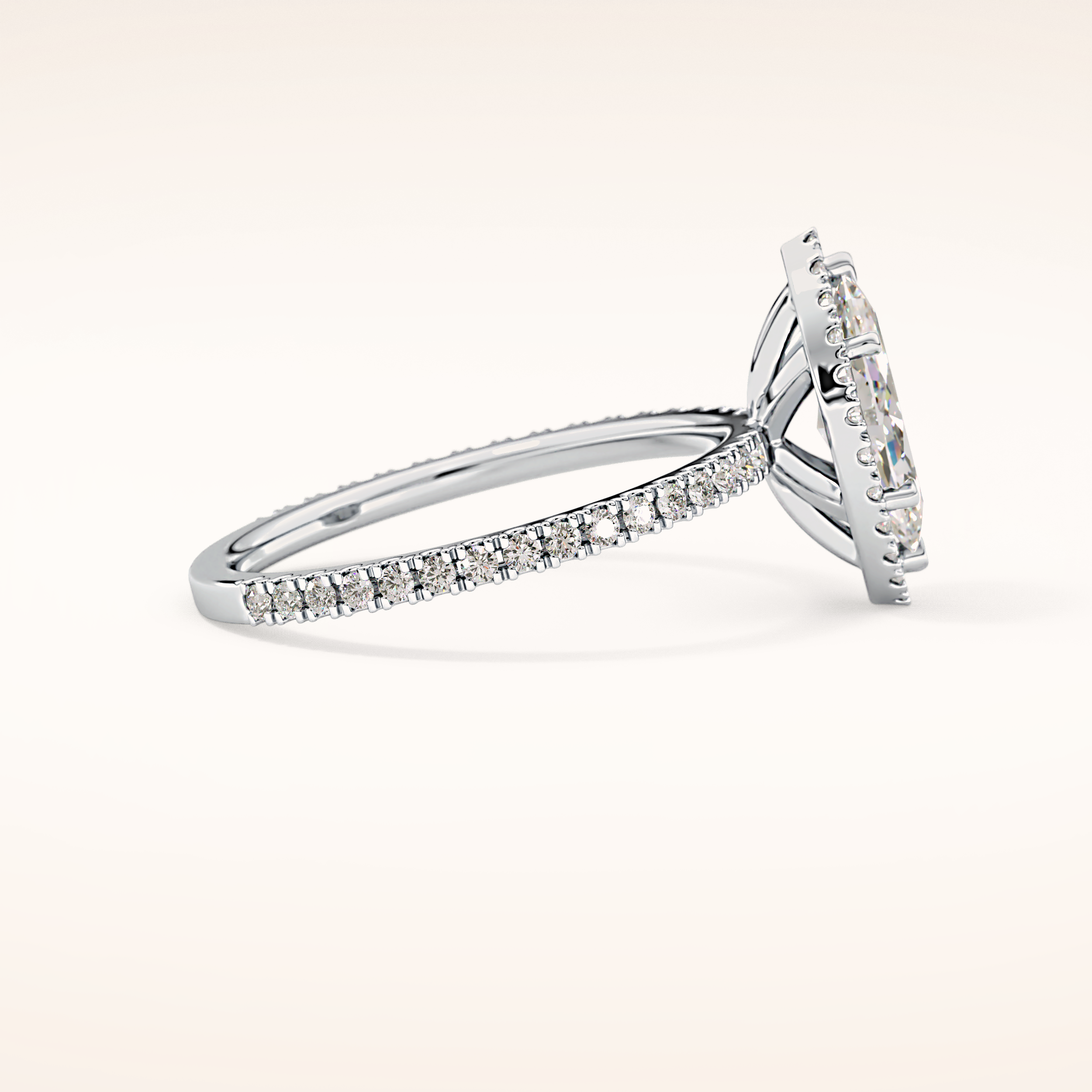 0.82 CT Marquise Shaped Halo & Pave Moissanite Engagement Ring