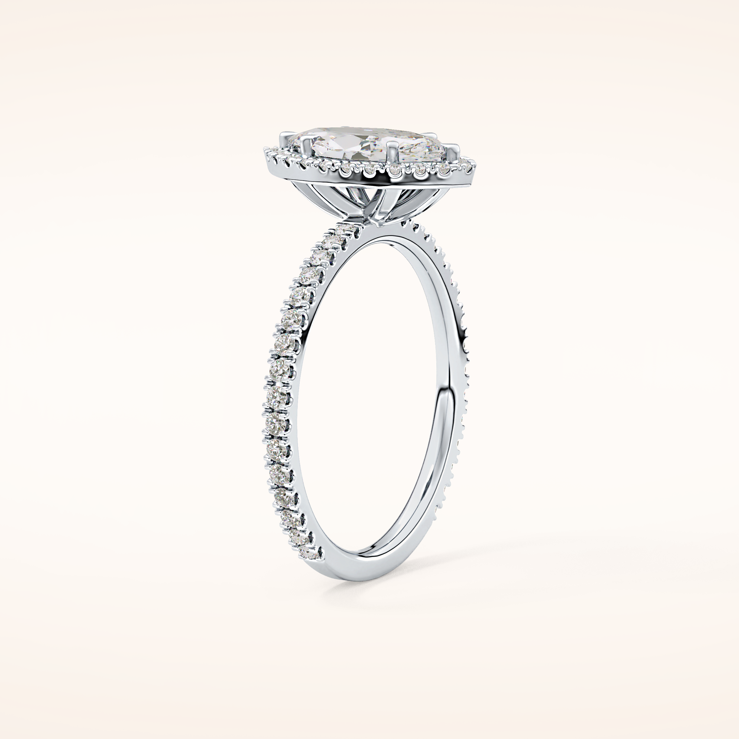 0.82 CT Marquise Shaped Halo & Pave Moissanite Engagement Ring