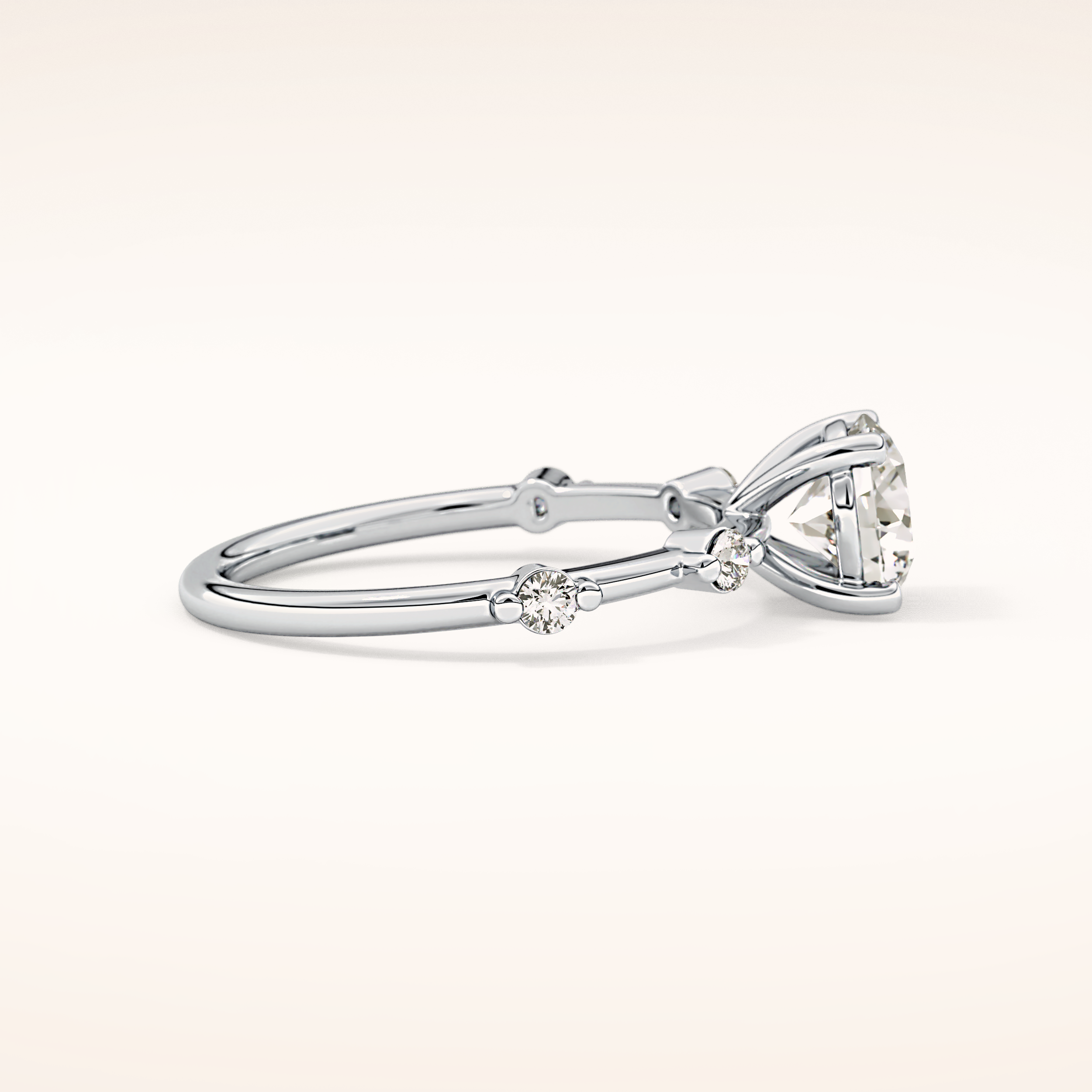 1.03 CT Round Shaped Dainty Pave Moissanite Engagement Ring