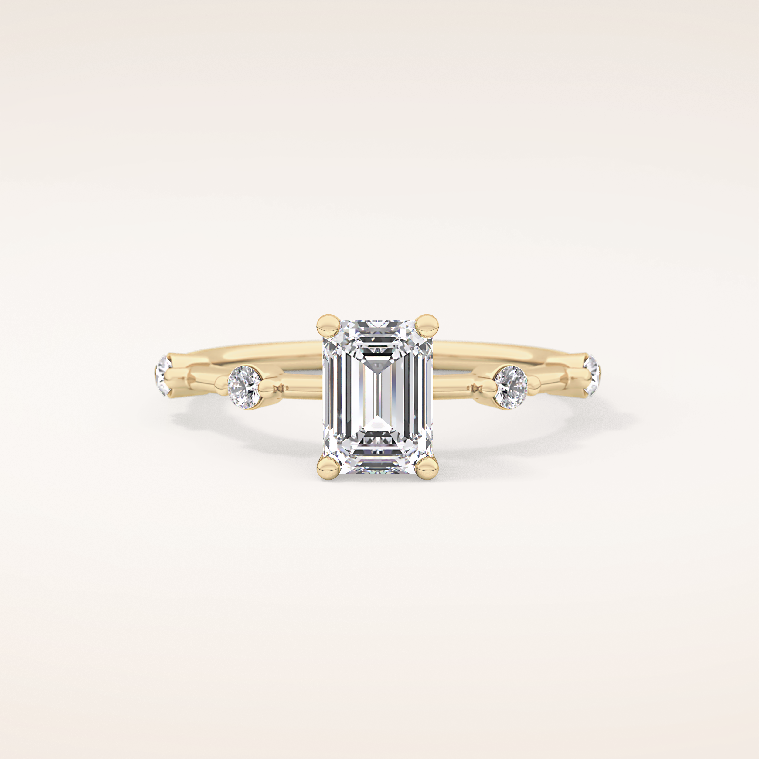 1.02 CT Emerald Shaped Dainty Pave Moissanite Engagement Ring