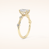 1.02 CT Emerald Shaped Dainty Pave Moissanite Engagement Ring