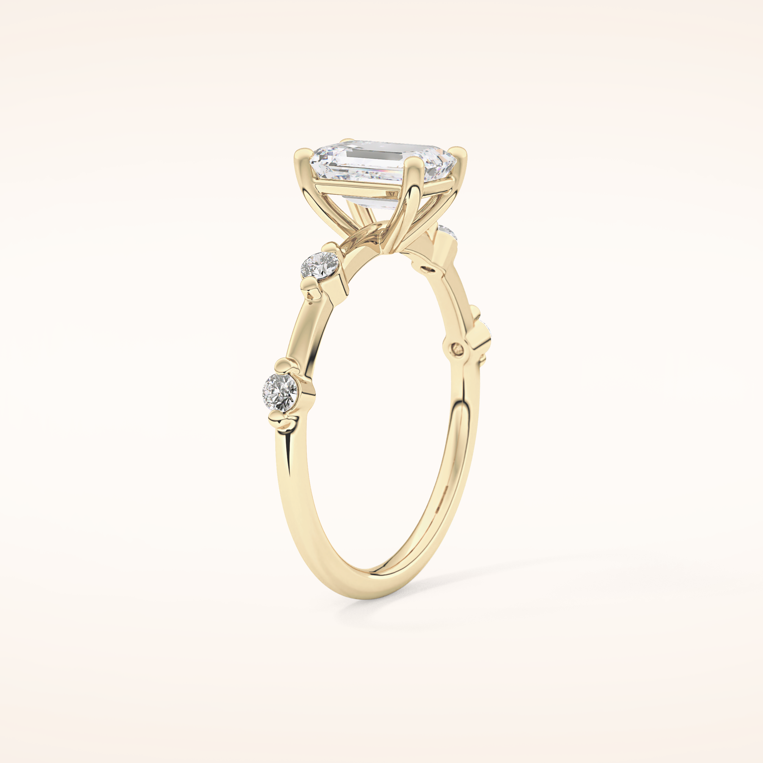 1.02 CT Emerald Shaped Dainty Pave Moissanite Engagement Ring