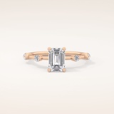 1.02 CT Emerald Shaped Dainty Pave Moissanite Engagement Ring
