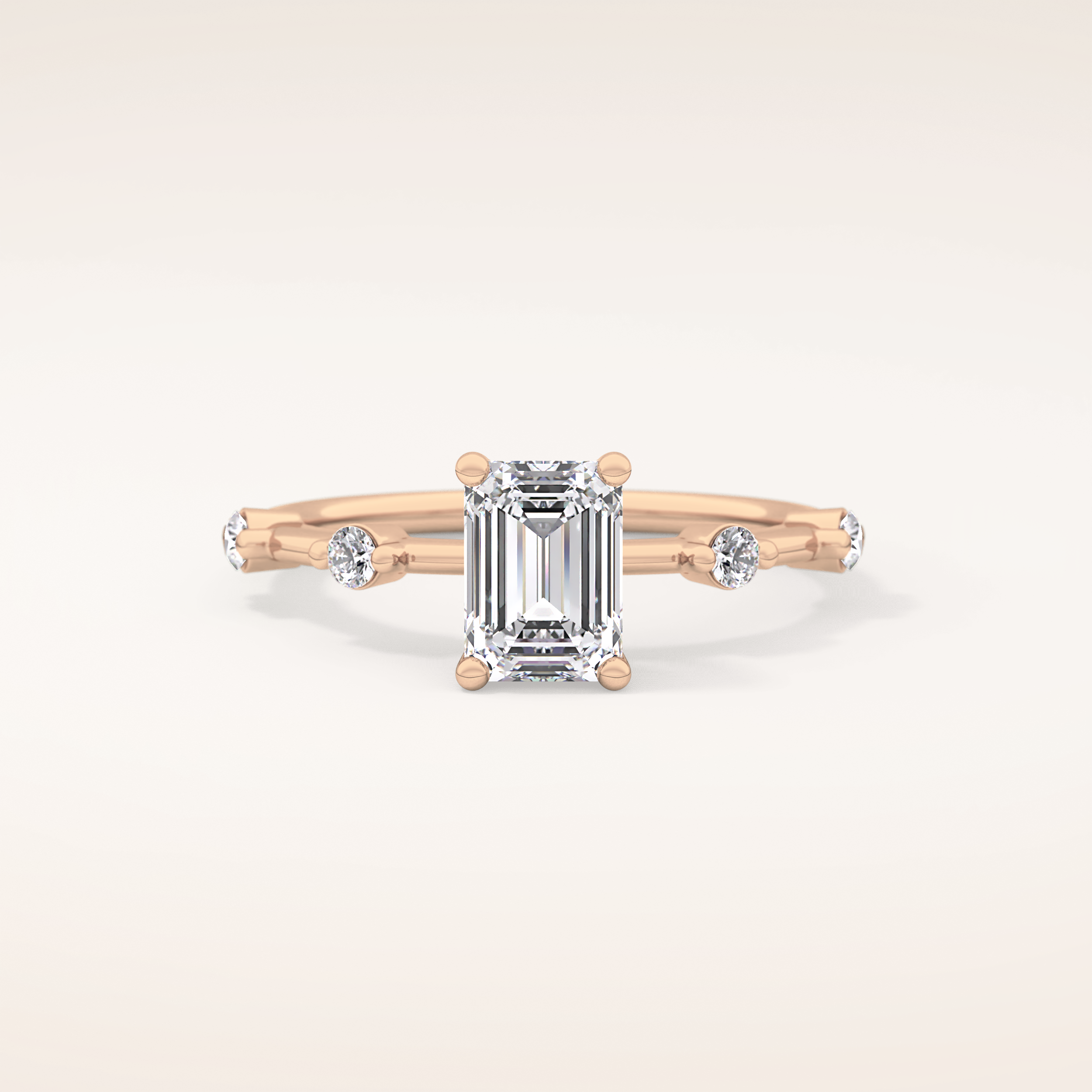 1.02 CT Emerald Shaped Dainty Pave Moissanite Engagement Ring
