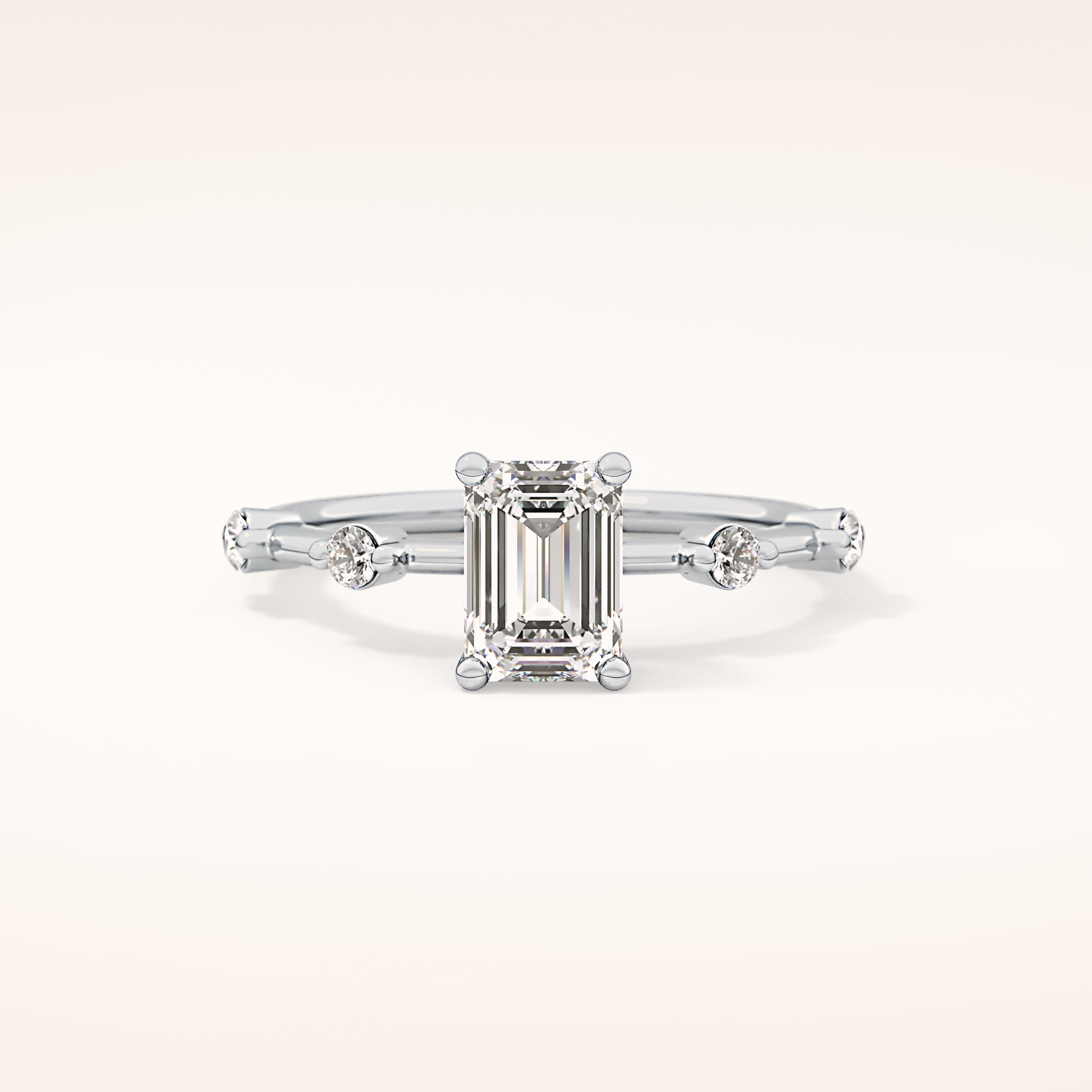 1.02 CT Emerald Shaped Dainty Pave Moissanite Engagement Ring