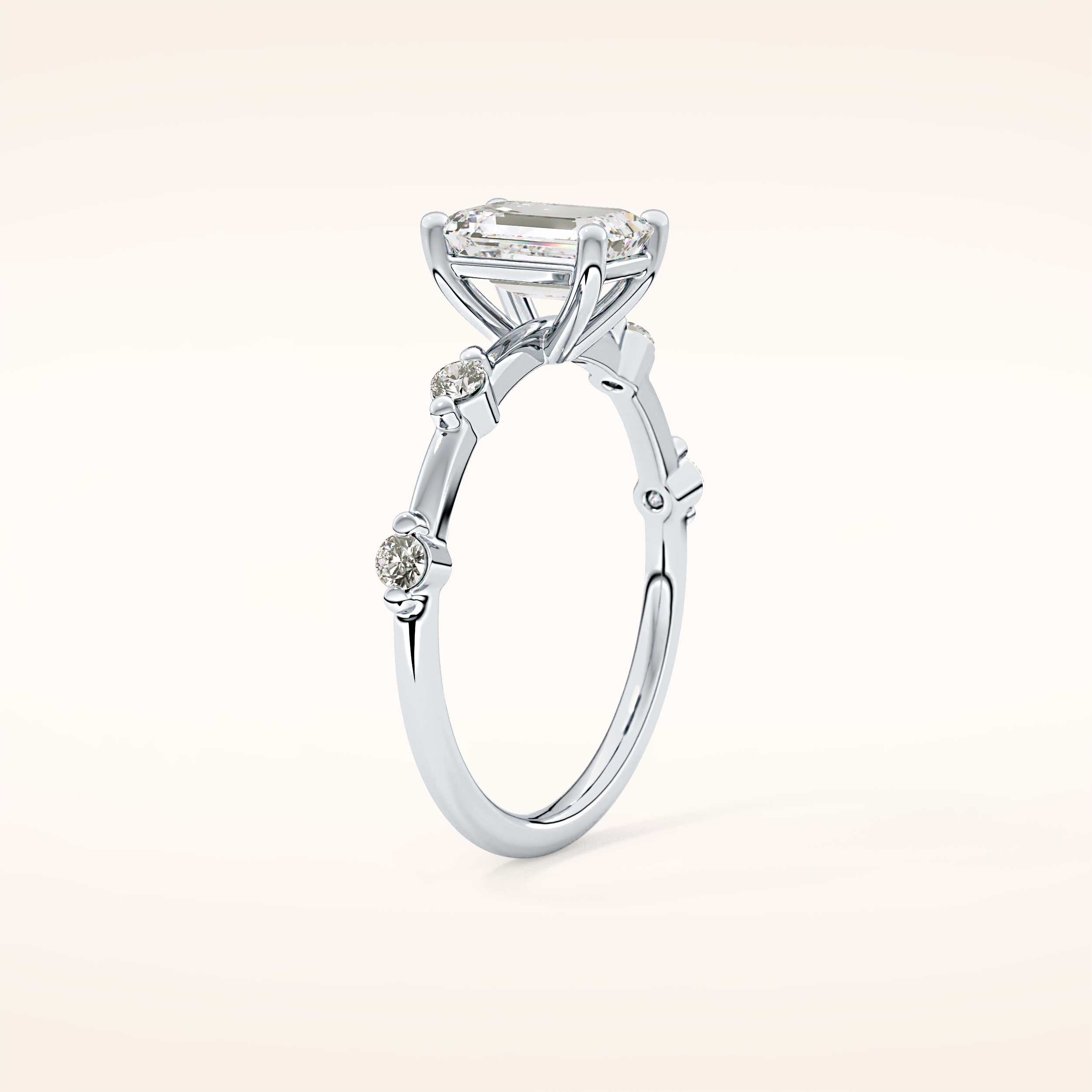 1.02 CT Emerald Shaped Dainty Pave Moissanite Engagement Ring