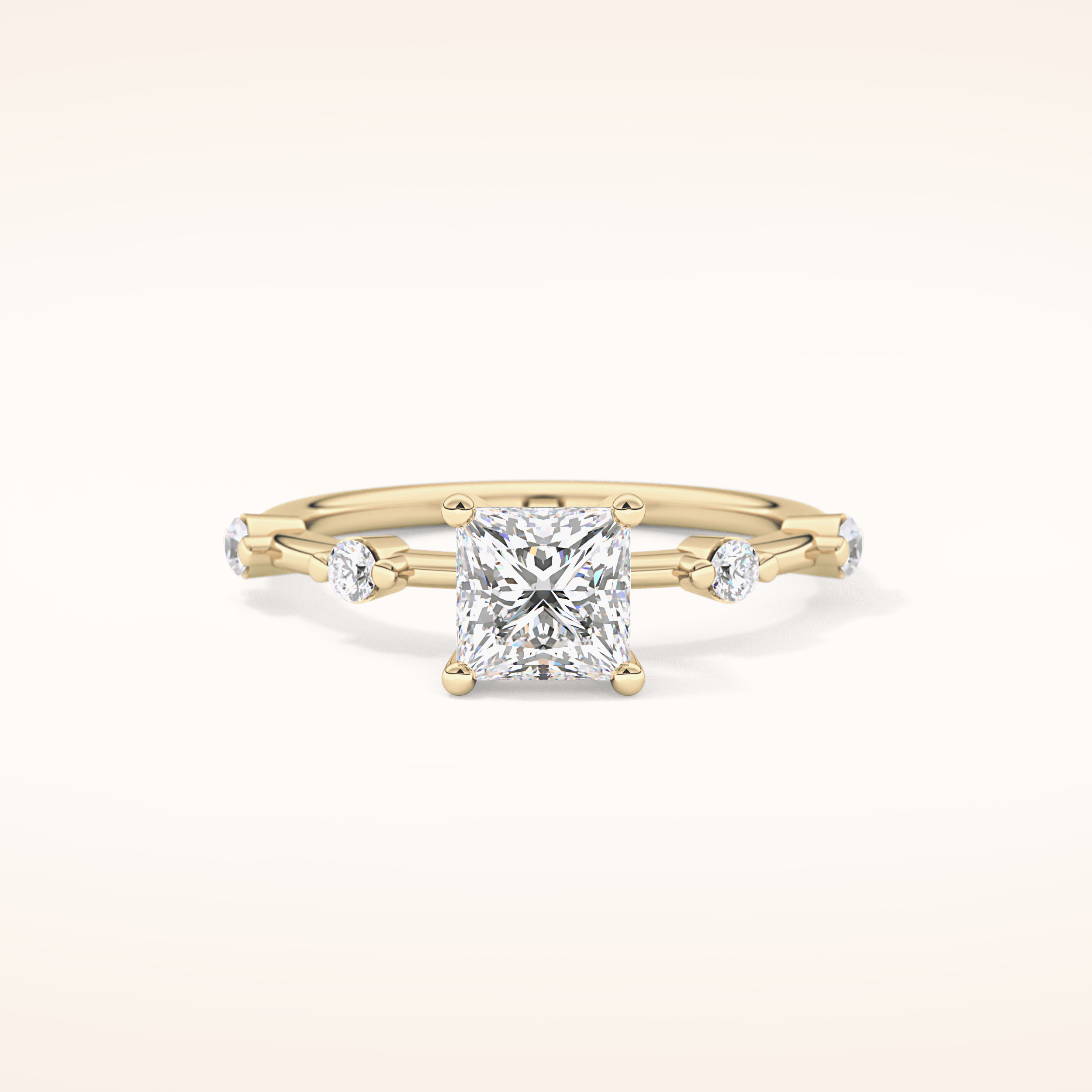 1.04 CT Princess Shaped Dainty Pave Moissanite Engagement Ring