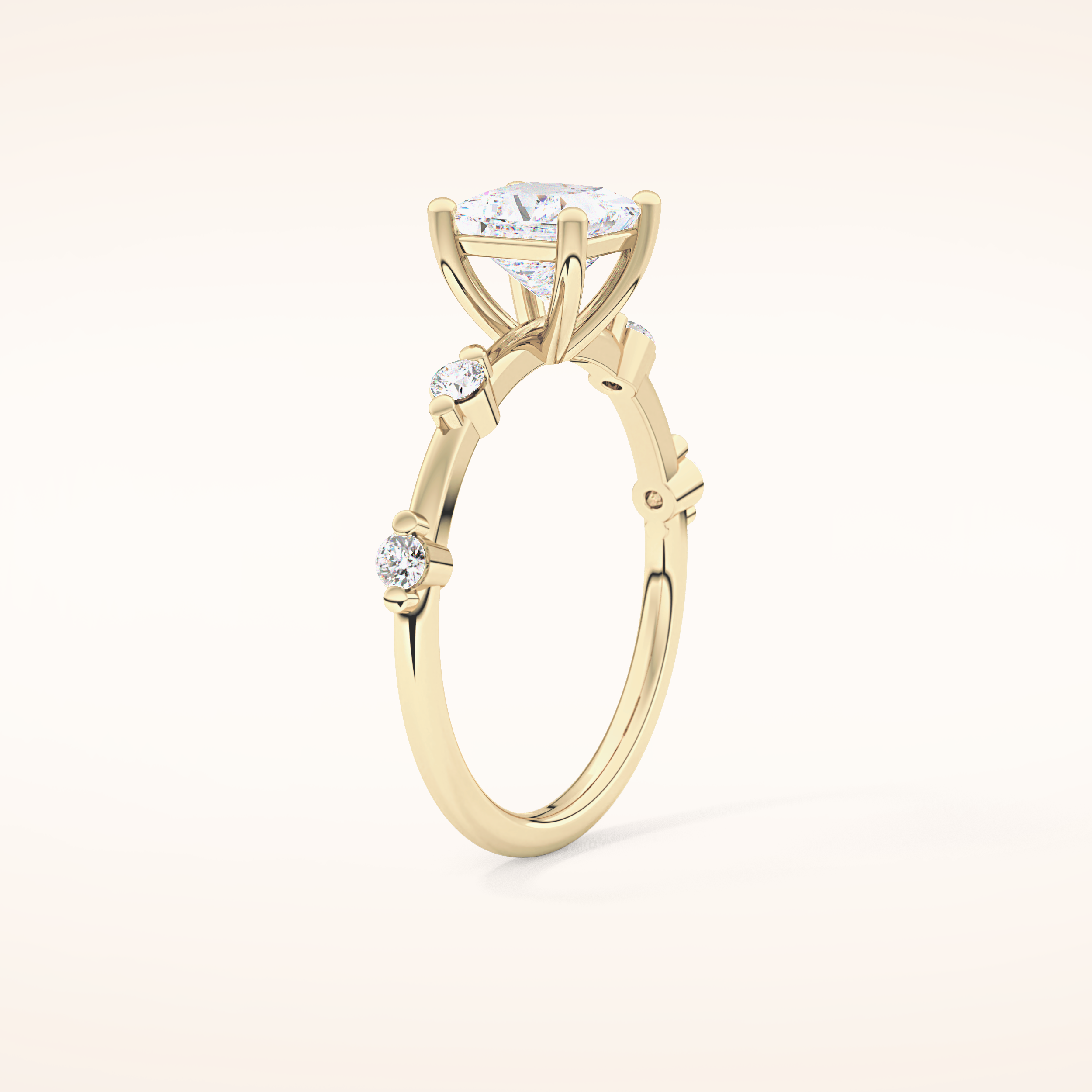 1.04 CT Princess Shaped Dainty Pave Moissanite Engagement Ring