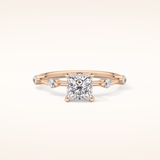 1.04 CT Princess Shaped Dainty Pave Moissanite Engagement Ring
