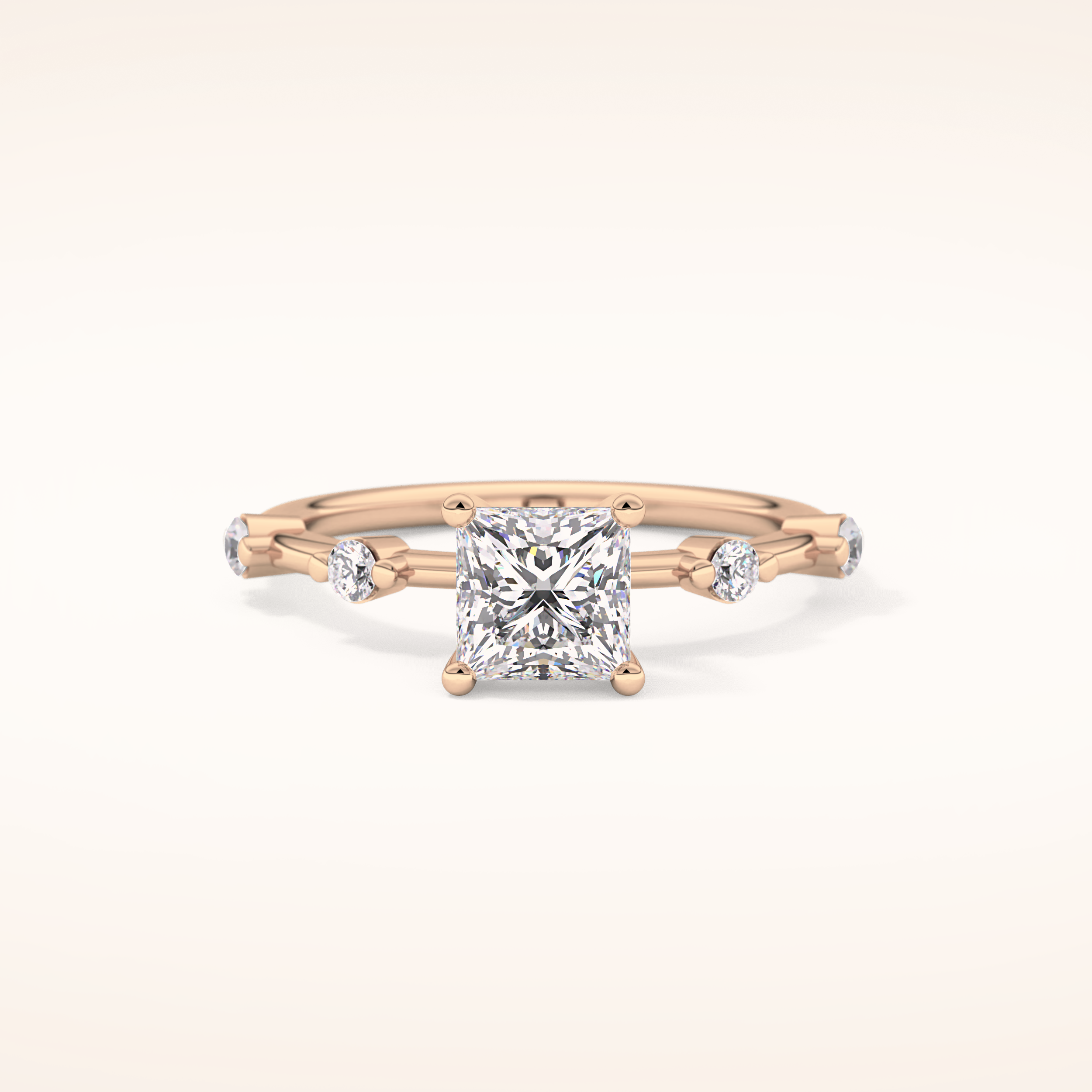 1.04 CT Princess Shaped Dainty Pave Moissanite Engagement Ring