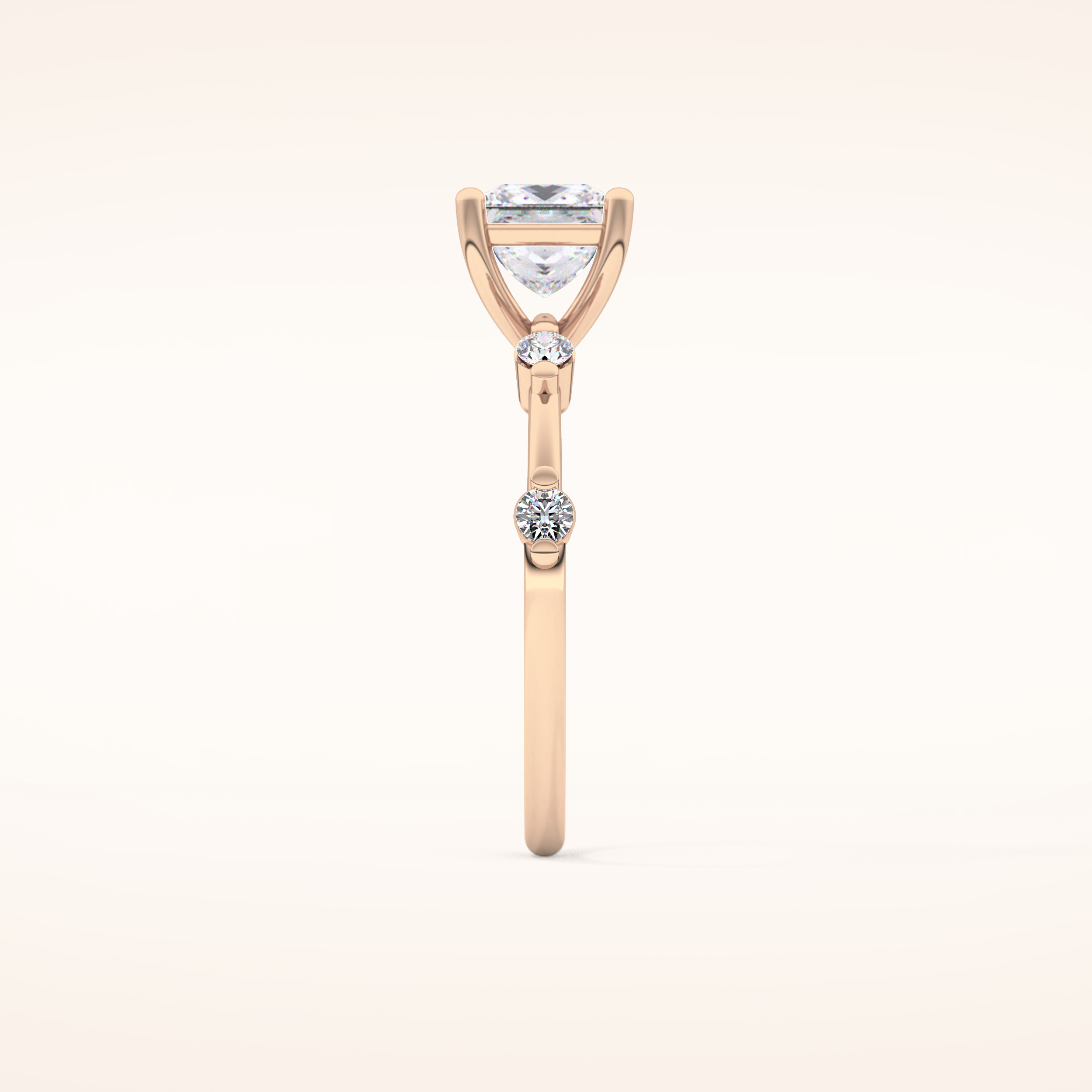 1.04 CT Princess Shaped Dainty Pave Moissanite Engagement Ring