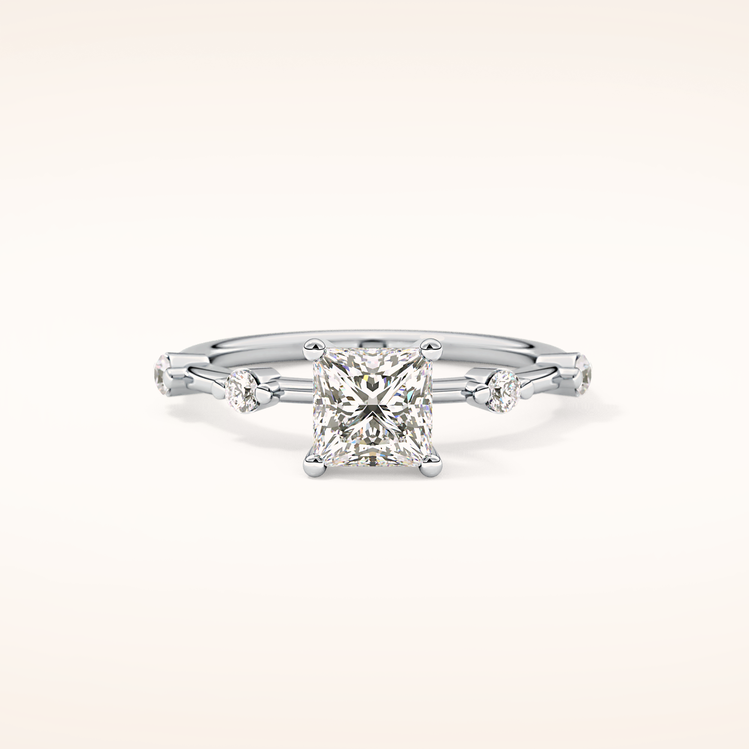 1.04 CT Princess Shaped Dainty Pave Moissanite Engagement Ring