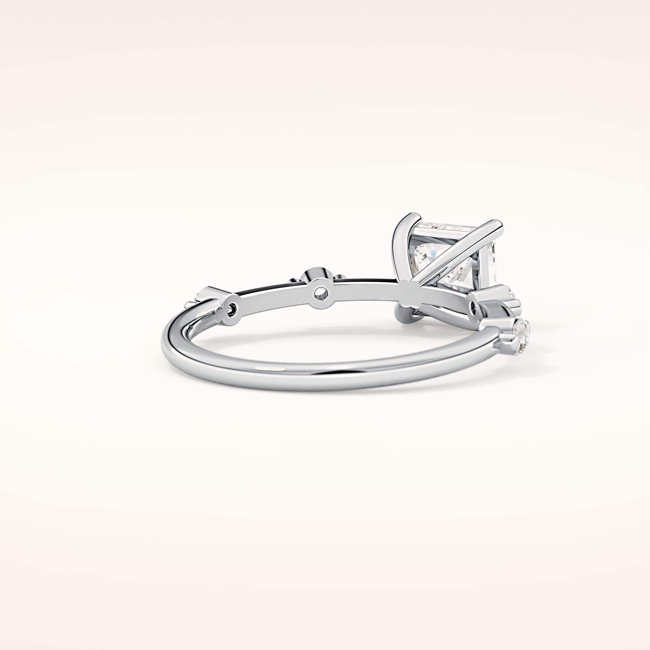 1.04 CT Princess Shaped Dainty Pave Moissanite Engagement Ring