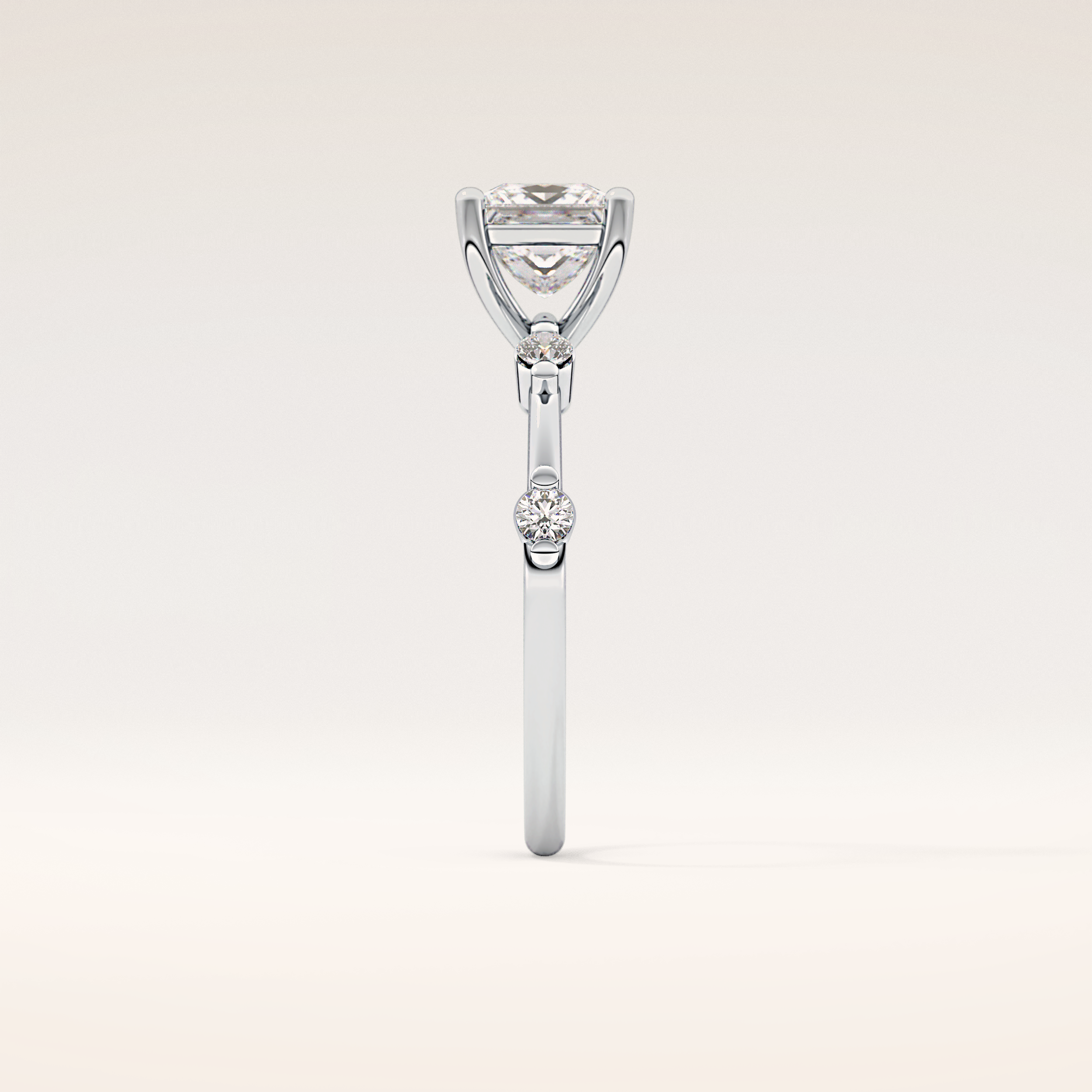 1.04 CT Princess Shaped Dainty Pave Moissanite Engagement Ring
