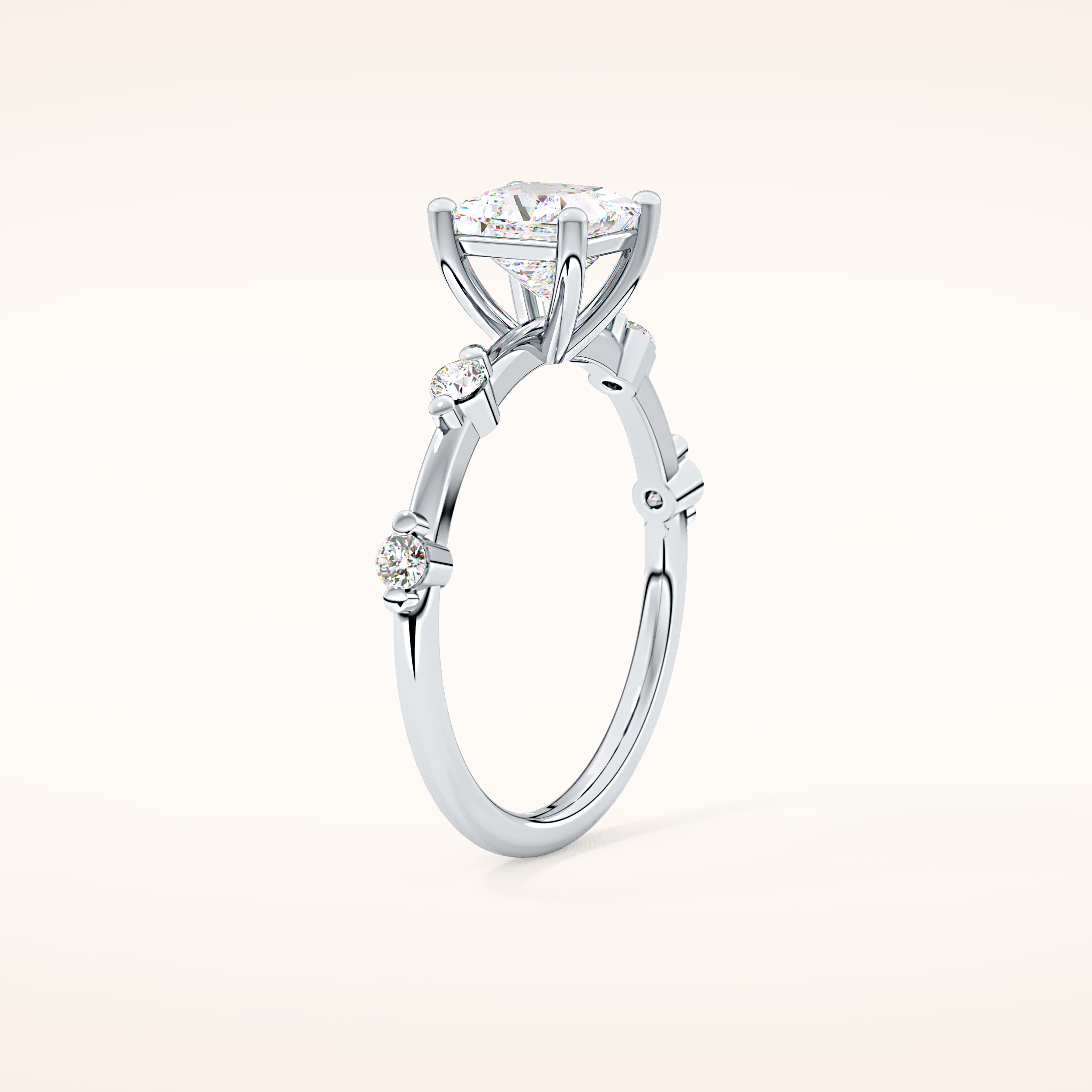 1.04 CT Princess Shaped Dainty Pave Moissanite Engagement Ring