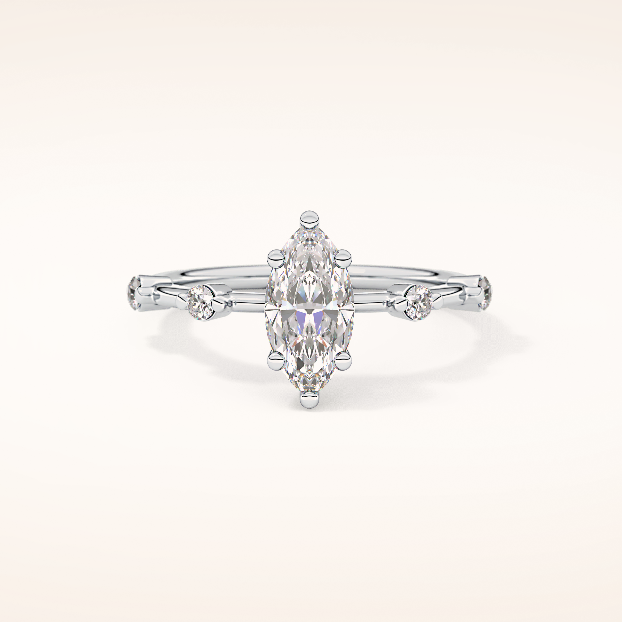 0.82 CT Marquise Shaped Dainty Pave Moissanite Engagement Ring