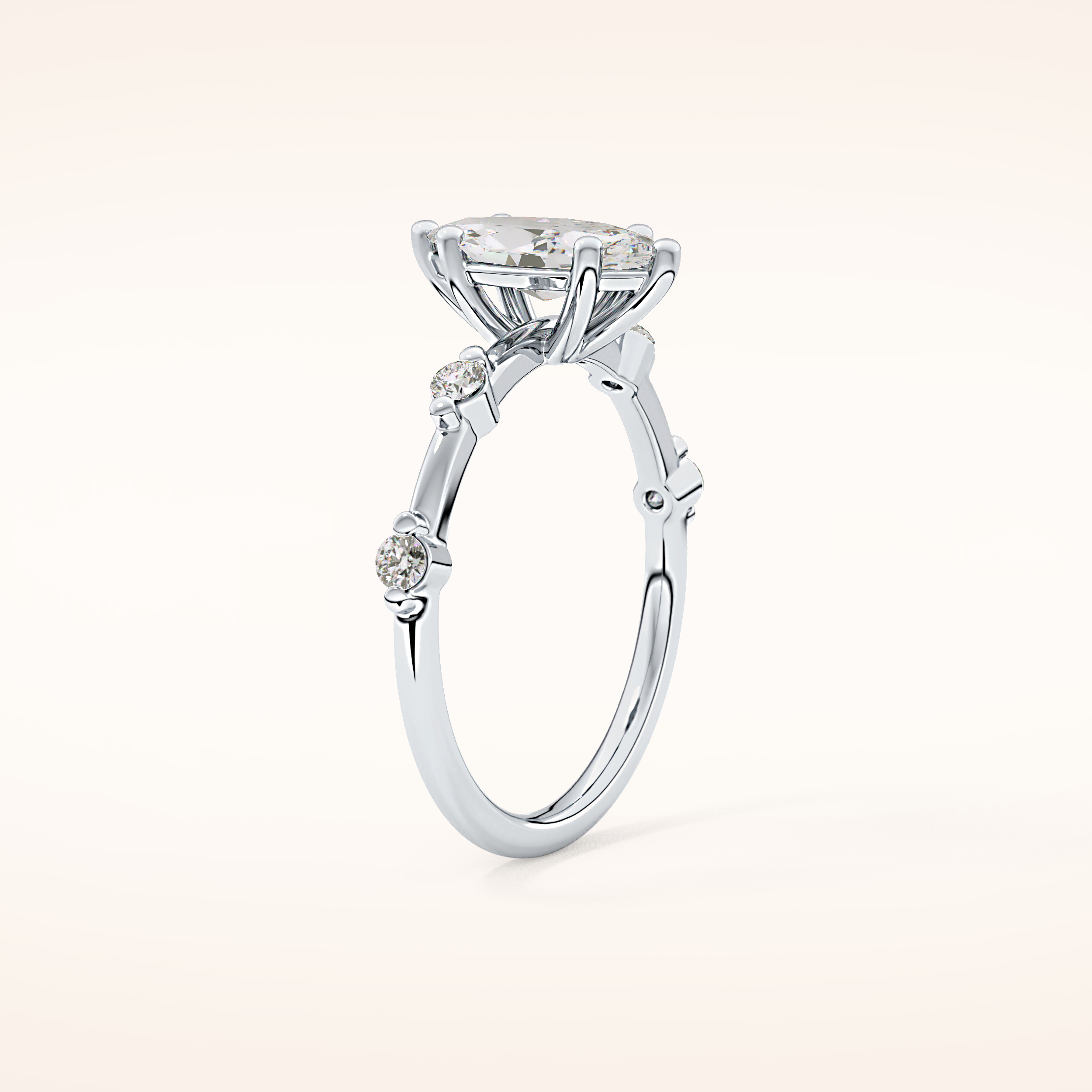 0.82 CT Marquise Shaped Dainty Pave Moissanite Engagement Ring