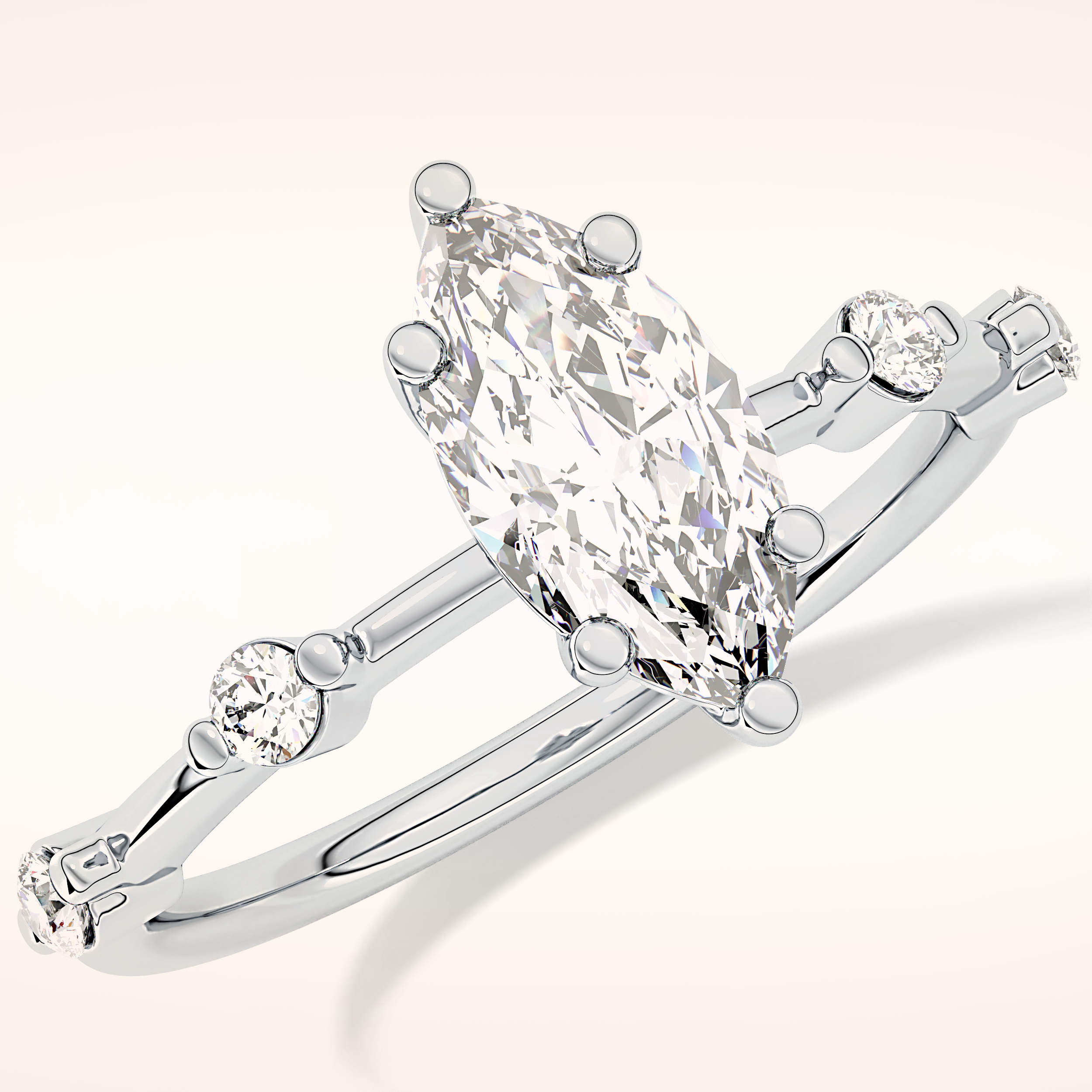 0.82 CT Marquise Shaped Dainty Pave Moissanite Engagement Ring