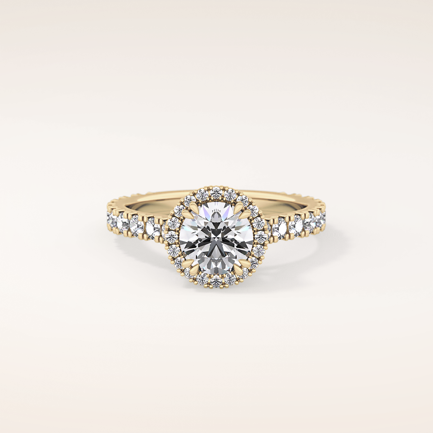 1.03 CT Round Shaped Halo & Pave Moissanite Engagement Ring