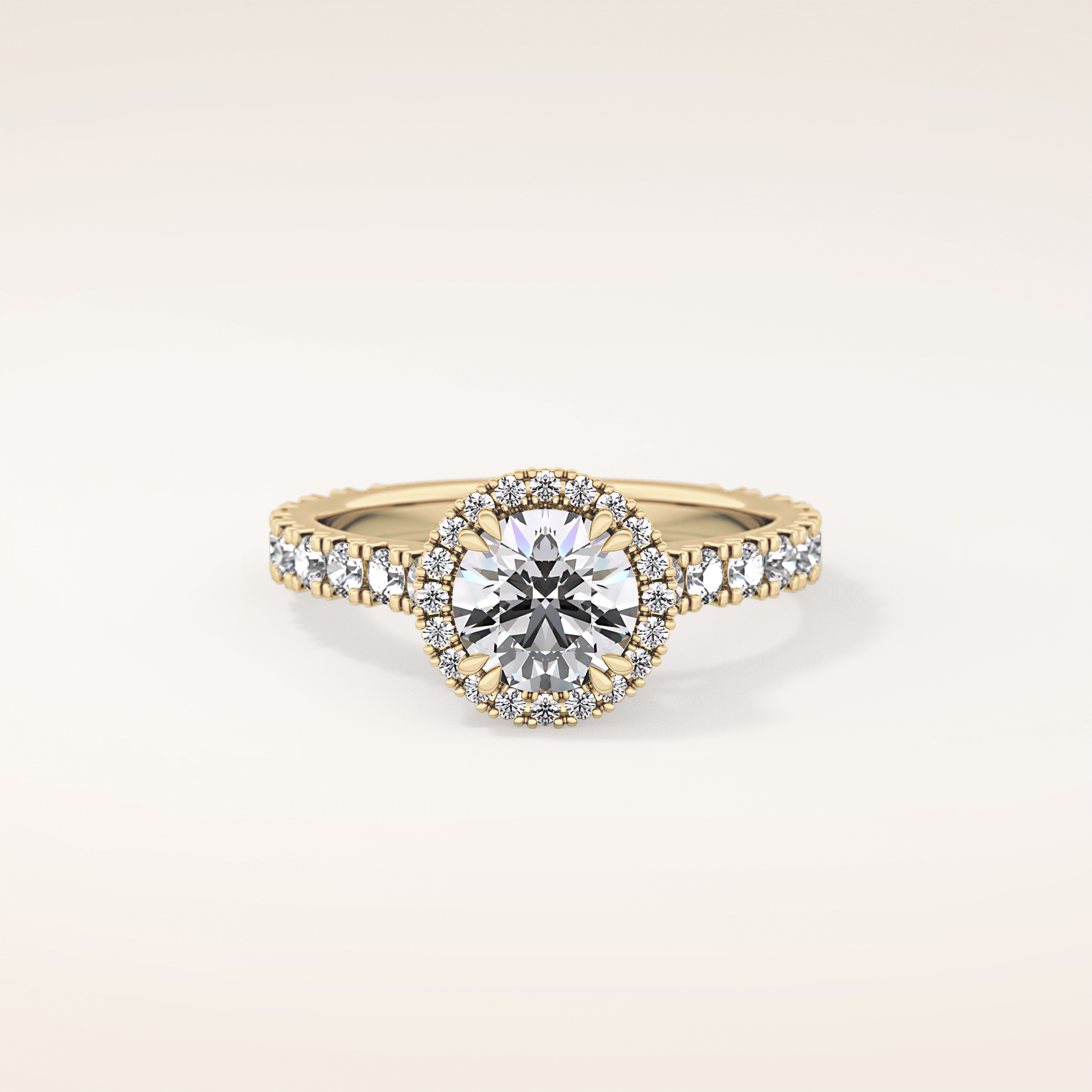 1.03 CT Round Shaped Halo & Pave Moissanite Engagement Ring