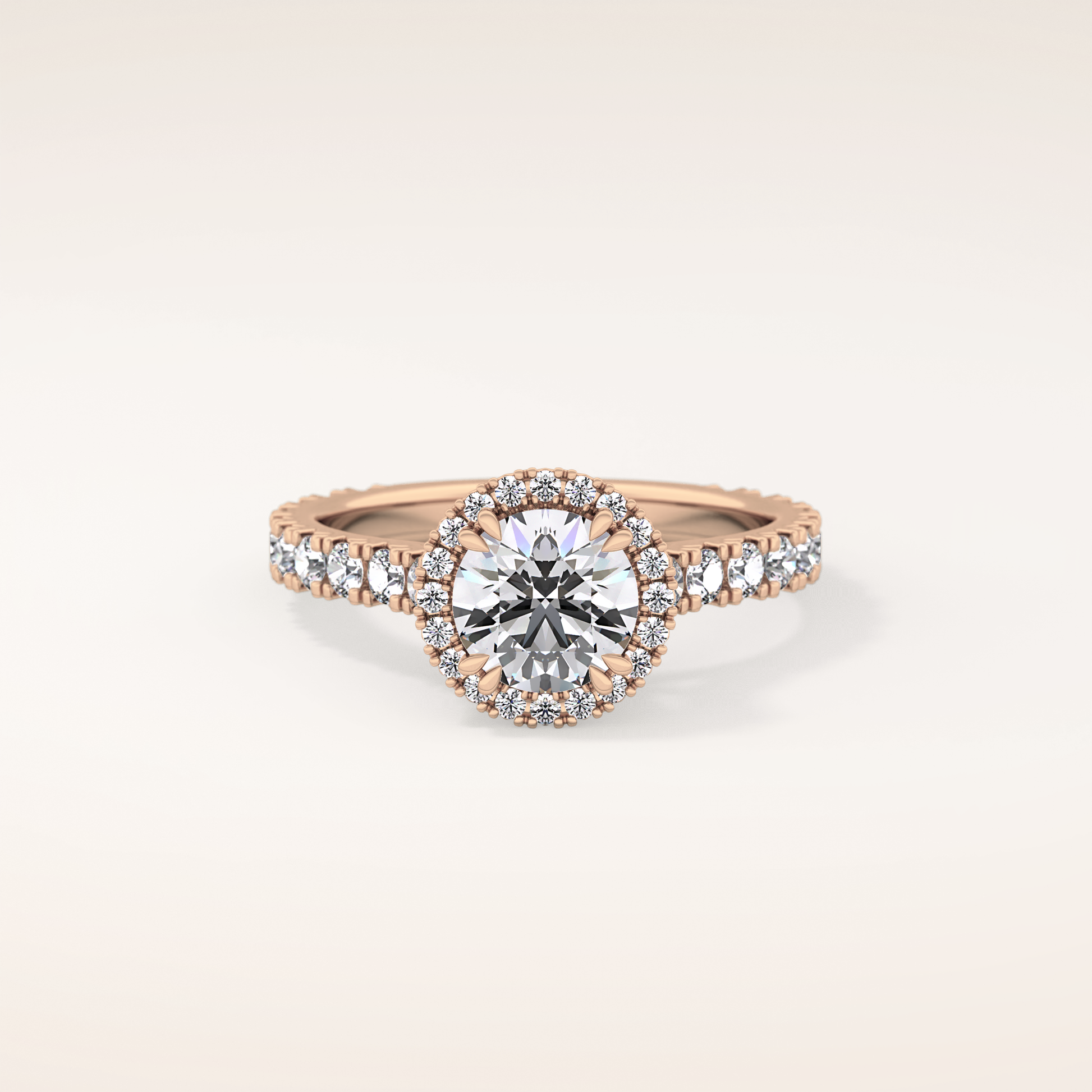 1.03 CT Round Shaped Halo & Pave Moissanite Engagement Ring