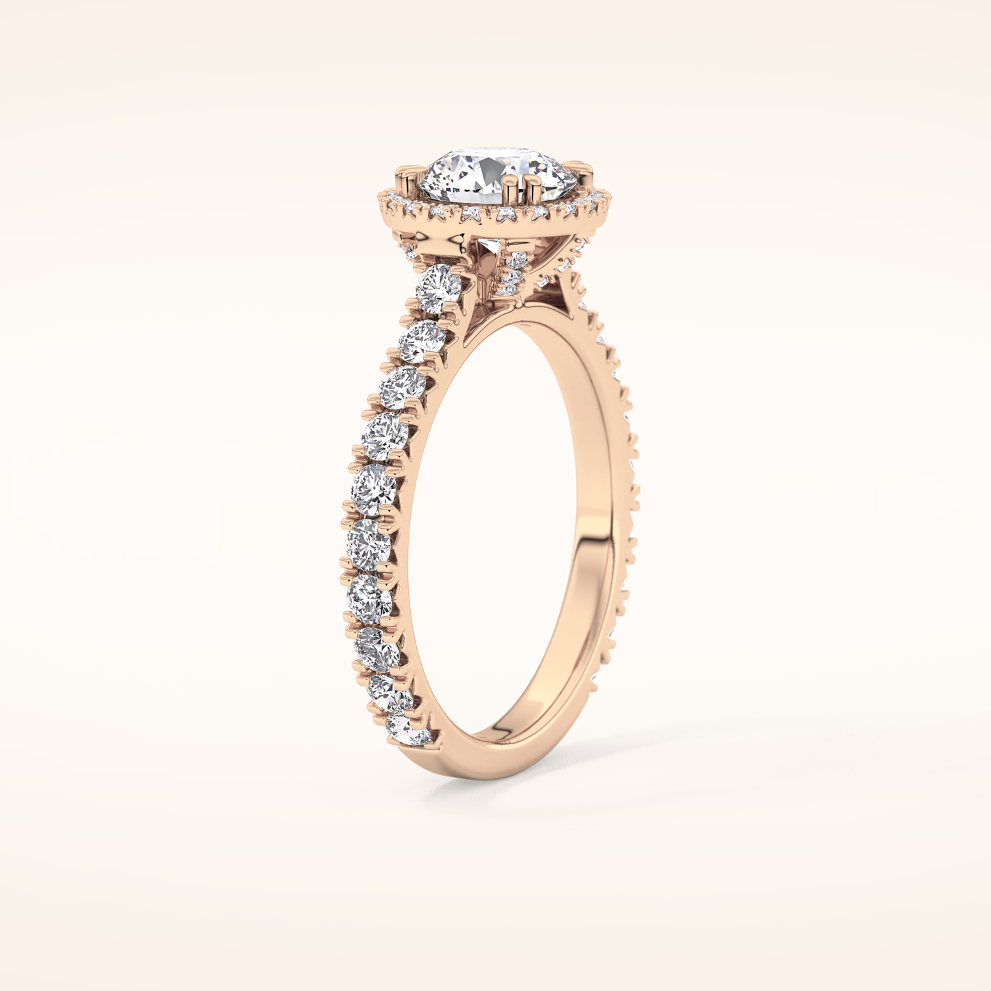 1.03 CT Round Shaped Halo & Pave Moissanite Engagement Ring