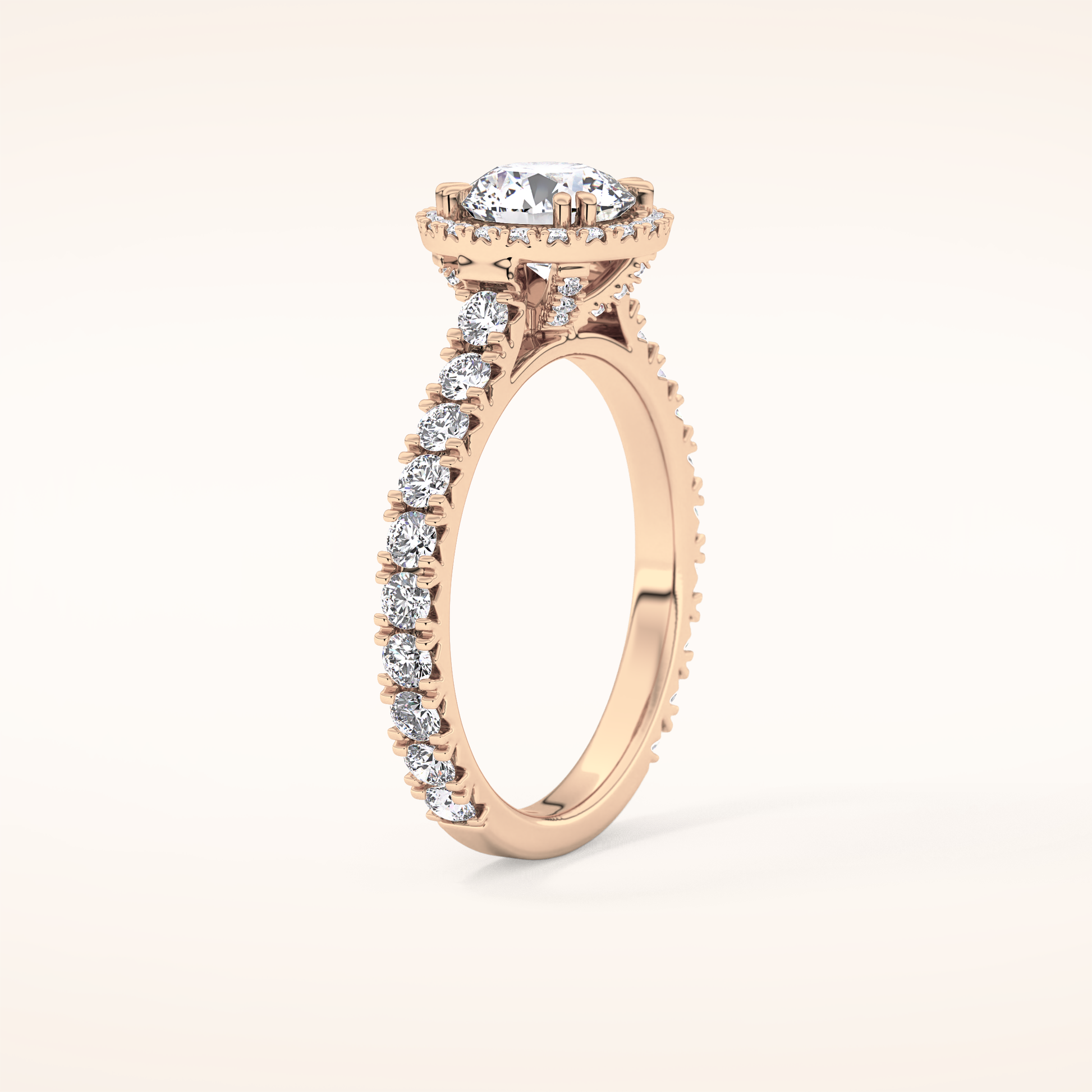 1.03 CT Round Shaped Halo & Pave Moissanite Engagement Ring