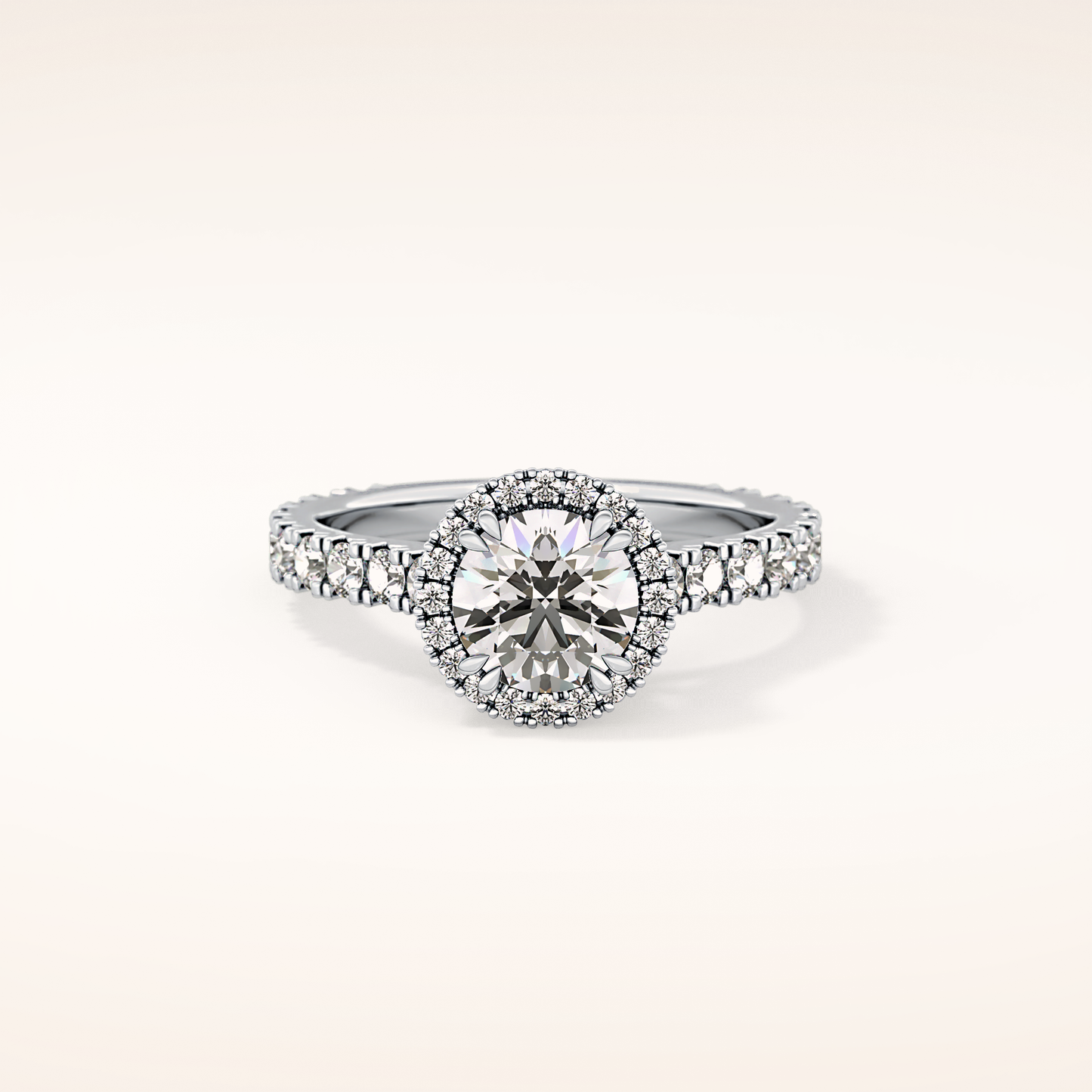 1.03 CT Round Shaped Halo & Pave Moissanite Engagement Ring
