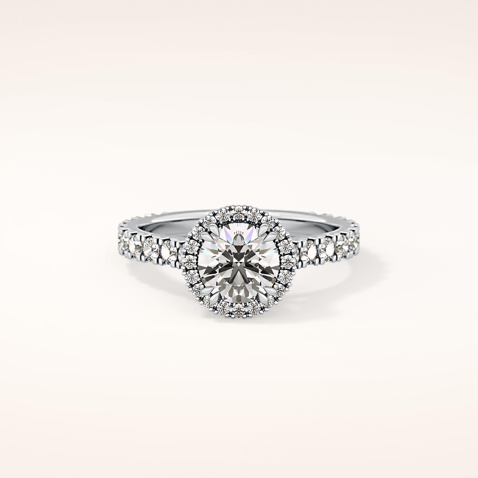 1.03 CT Round Shaped Halo & Pave Moissanite Engagement Ring