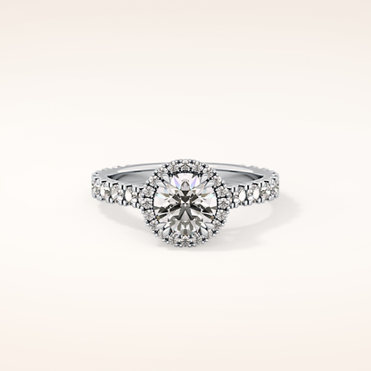 1.03 CT Round Shaped Halo & Pave Moissanite Engagement Ring