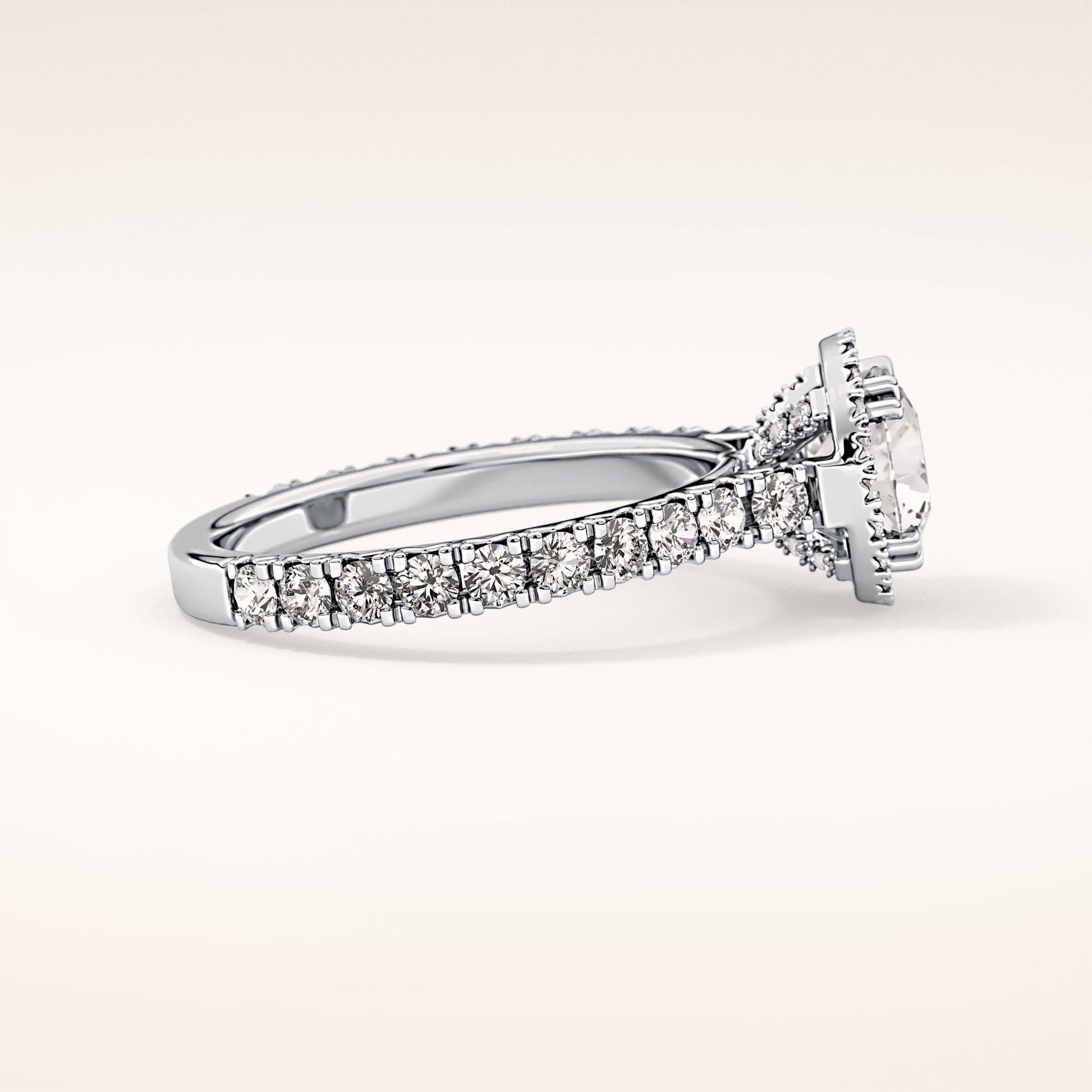 1.03 CT Round Shaped Halo & Pave Moissanite Engagement Ring