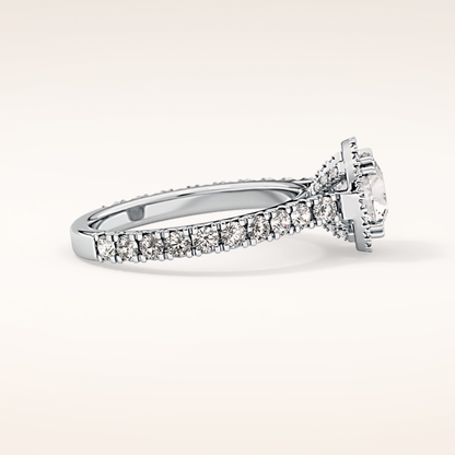 1.03 CT Round Shaped Halo & Pave Moissanite Engagement Ring