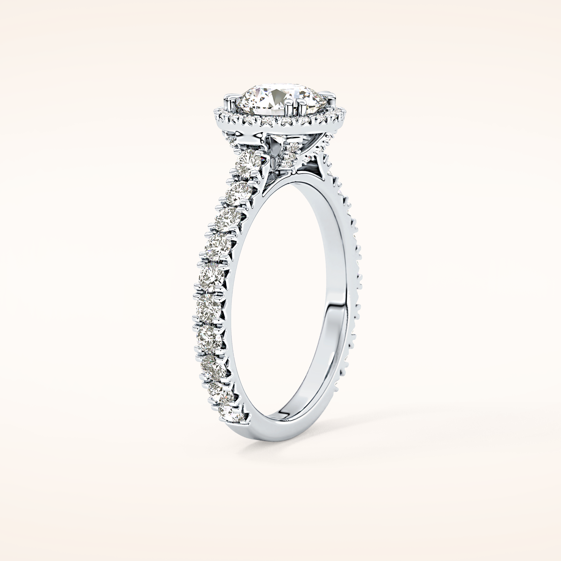 1.03 CT Round Shaped Halo & Pave Moissanite Engagement Ring