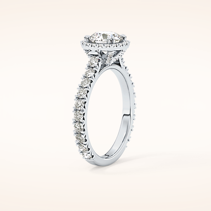 1.03 CT Round Shaped Halo & Pave Moissanite Engagement Ring