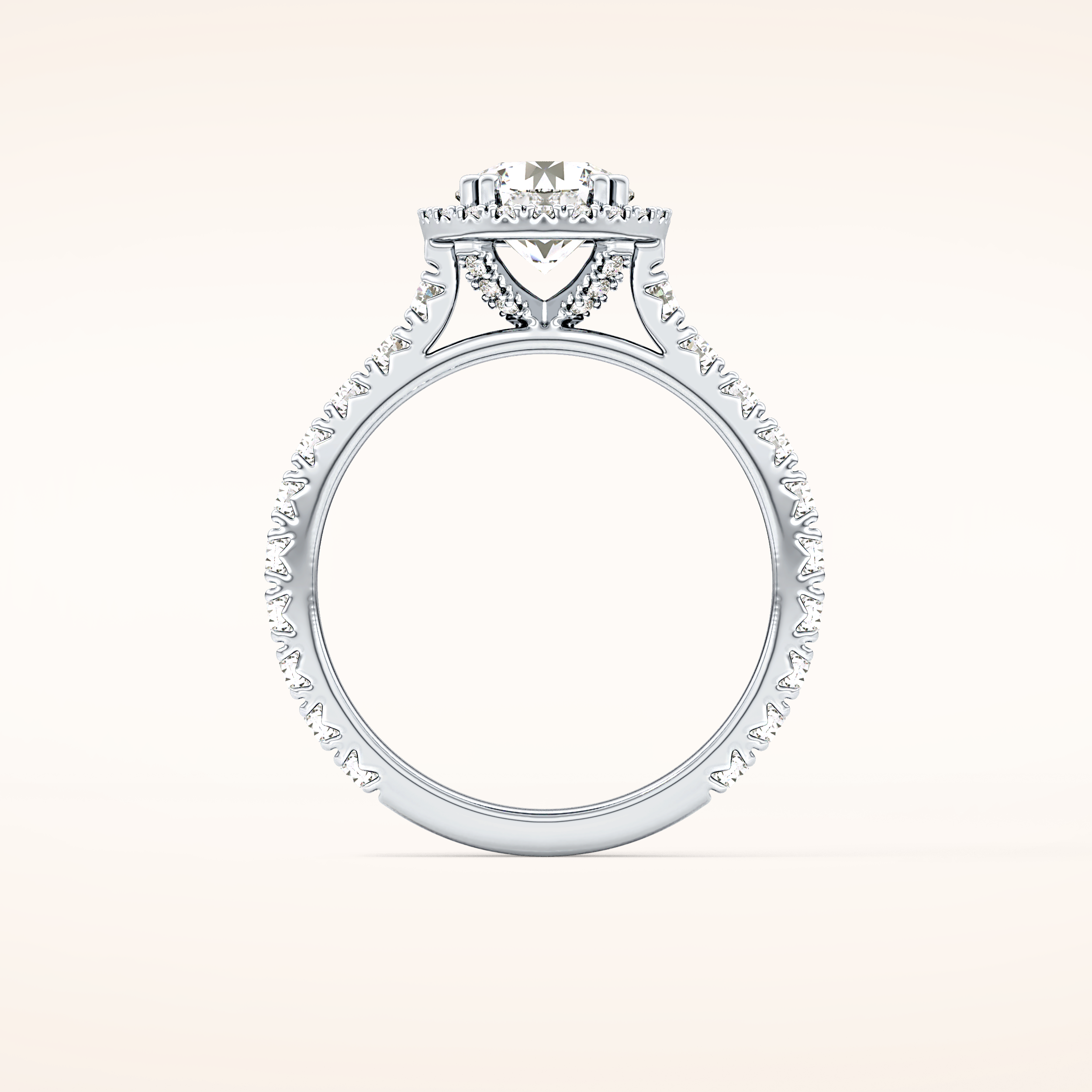 1.03 CT Round Shaped Halo & Pave Moissanite Engagement Ring