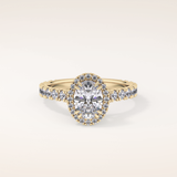 0.93 CT Oval Shaped Halo & Pave Moissanite Engagement Ring