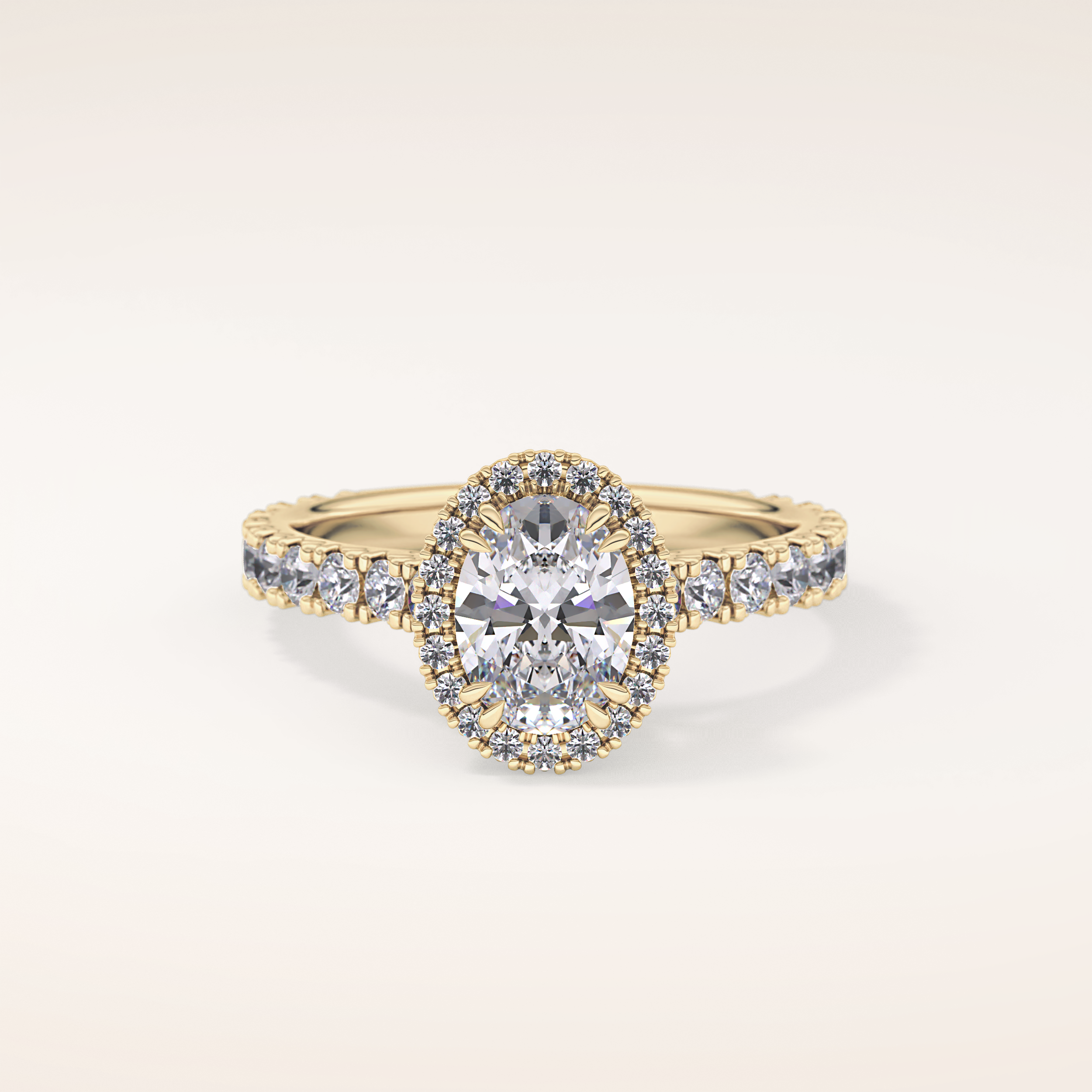 0.93 CT Oval Shaped Halo & Pave Moissanite Engagement Ring